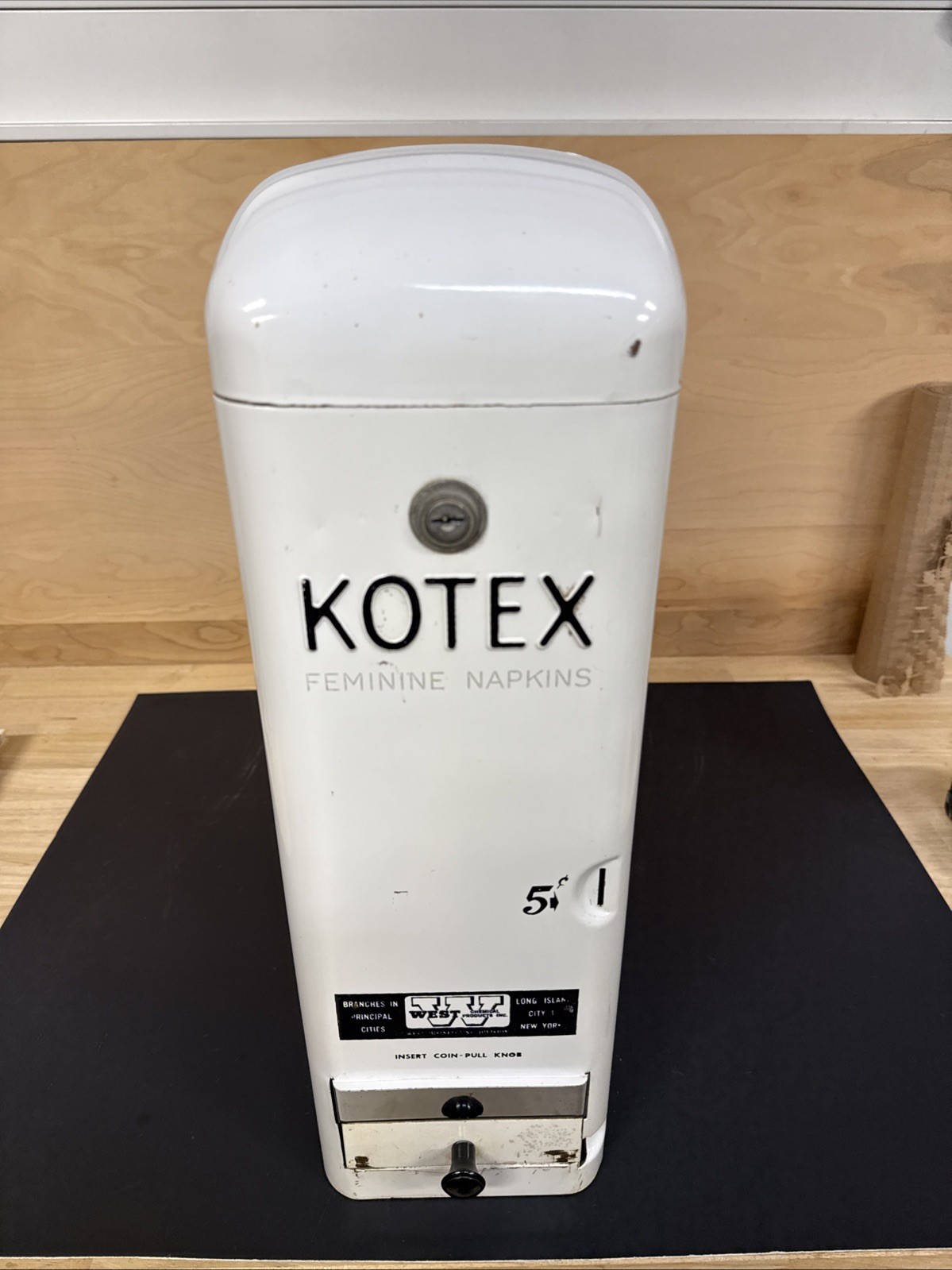 Vintage 1950s KOTEX Feminine Hygiene Napkins Dispenser Machine Takes Nickels Vintage 1950s KOTEX Feminine Hygiene Napkins Dispenser Machine Takes Nickels