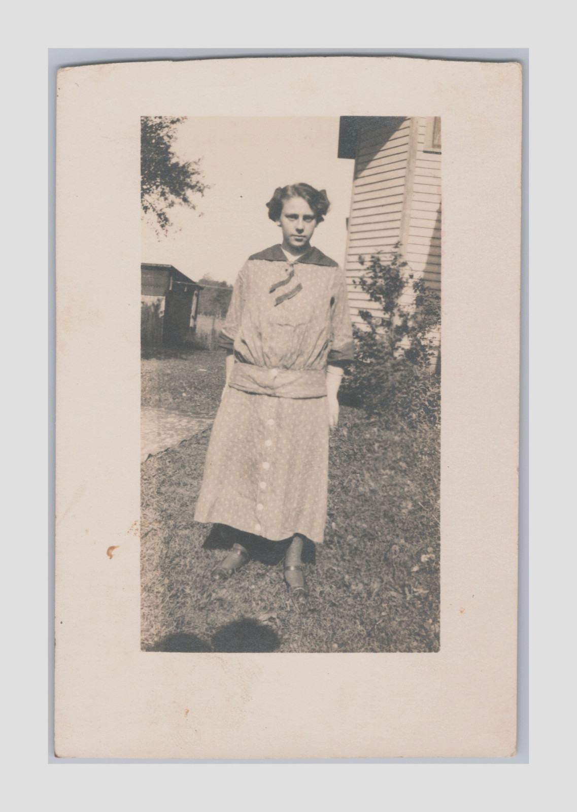 c.1910 RPPC Girl Esther Ladue Drop-Waist Polka Dot Dress Wide Belt Sailor Collar c.1910 RPPC Girl Esther Ladue Drop-Waist Polka Dot Dress Wide Belt Sailor Collar