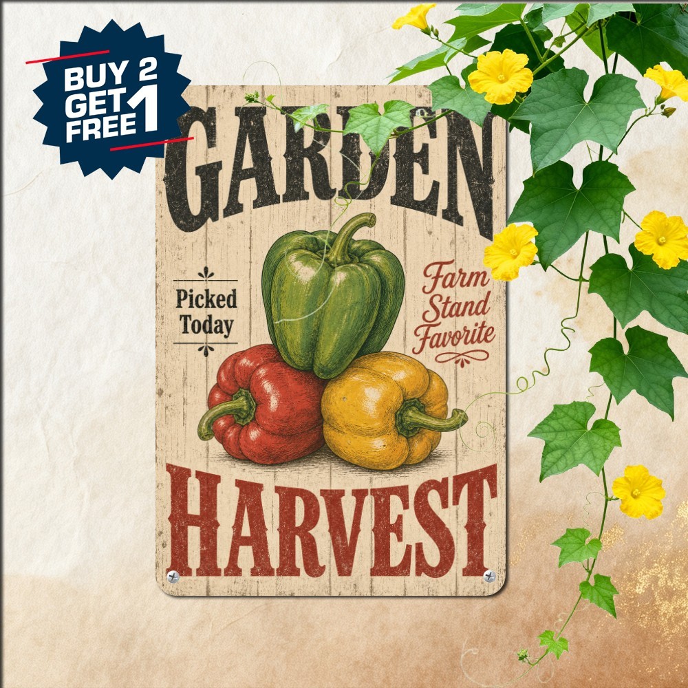 Fresh Garden Sweet Bell Peppers Sign Vintage Farmhouse Kitchen Metal Plaque
