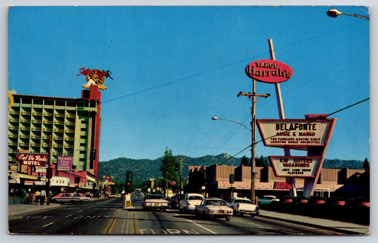 Street View Stateline California CA Harrah\'s Casino Old Cars 1963 Postcard