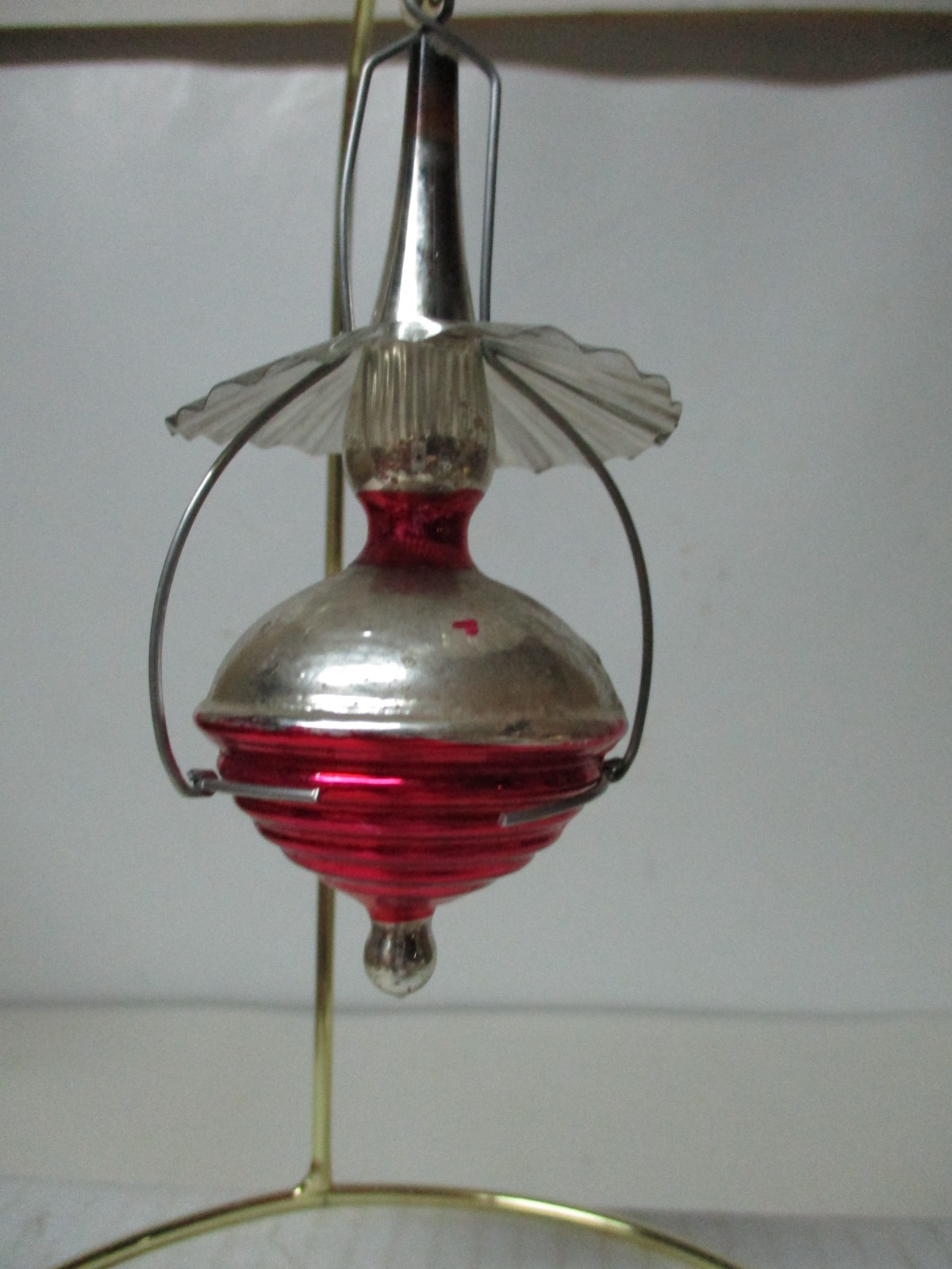 Very Unusual Vintage Glass Lamp w Tin Shade Christmas Ornament Very Unusual Vintage Glass Lamp w Tin Shade Christmas Ornament