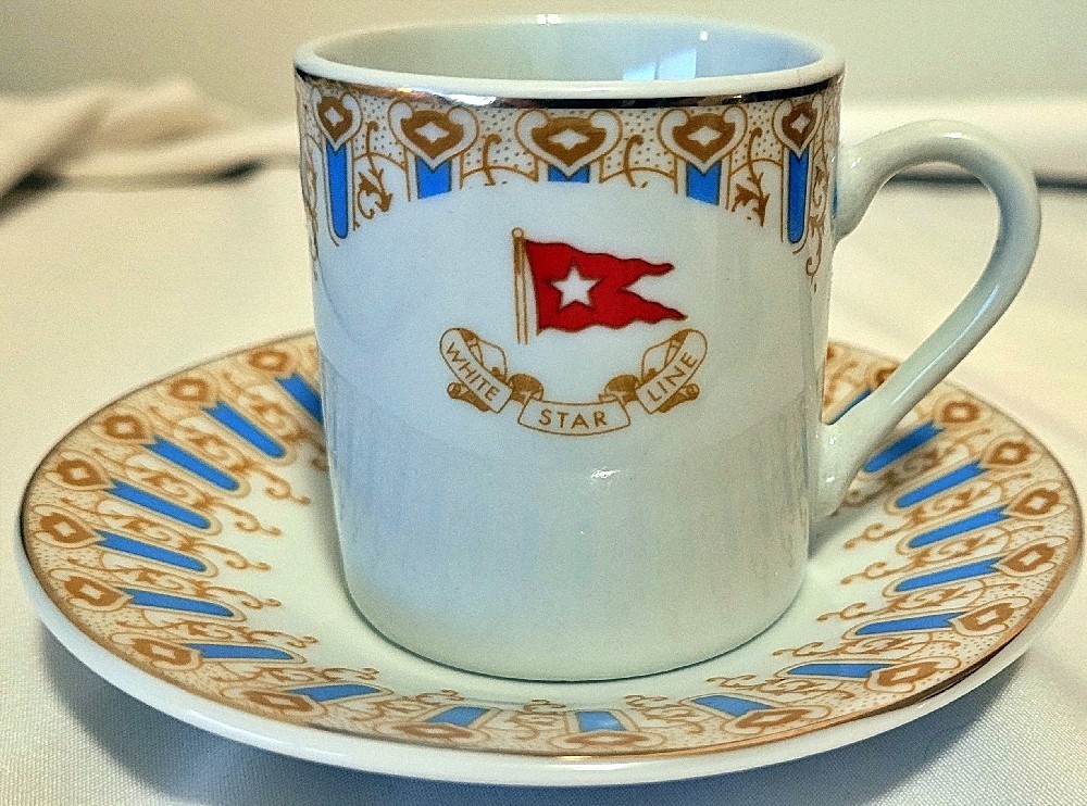 RMS Titanic 1st Class Wisteria Espresso Demitasse Cup & Saucer - Gold Trim