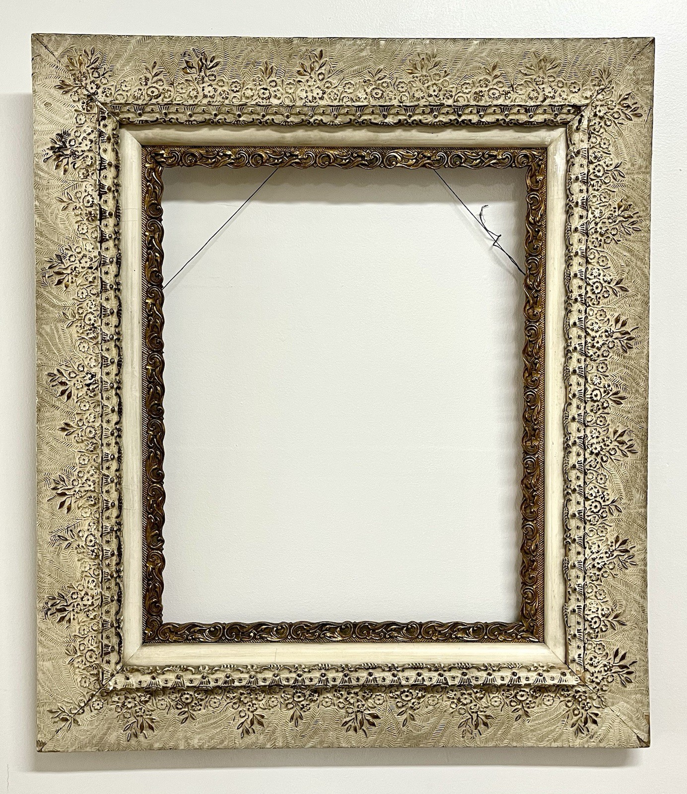 Antique Ornate Floral Picture Frame, Aged Ivory & Gold, 25.5 x 29.5, Fits 16x20