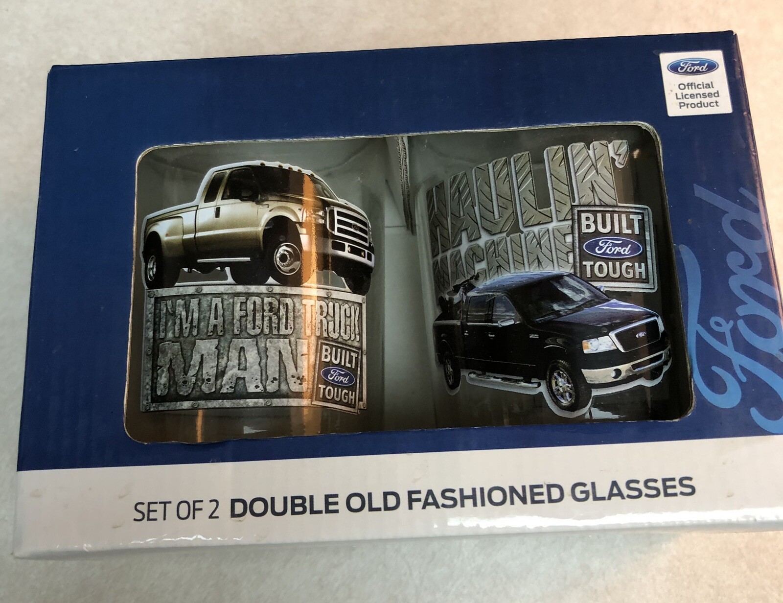 2 FORD GLASSES DOUBLE OLD FASHIONED TRUCK MAN BUILT FORD TOUGH BARWARE New 2 FORD GLASSES DOUBLE OLD FASHIONED TRUCK MAN BUILT FORD TOUGH BARWARE New