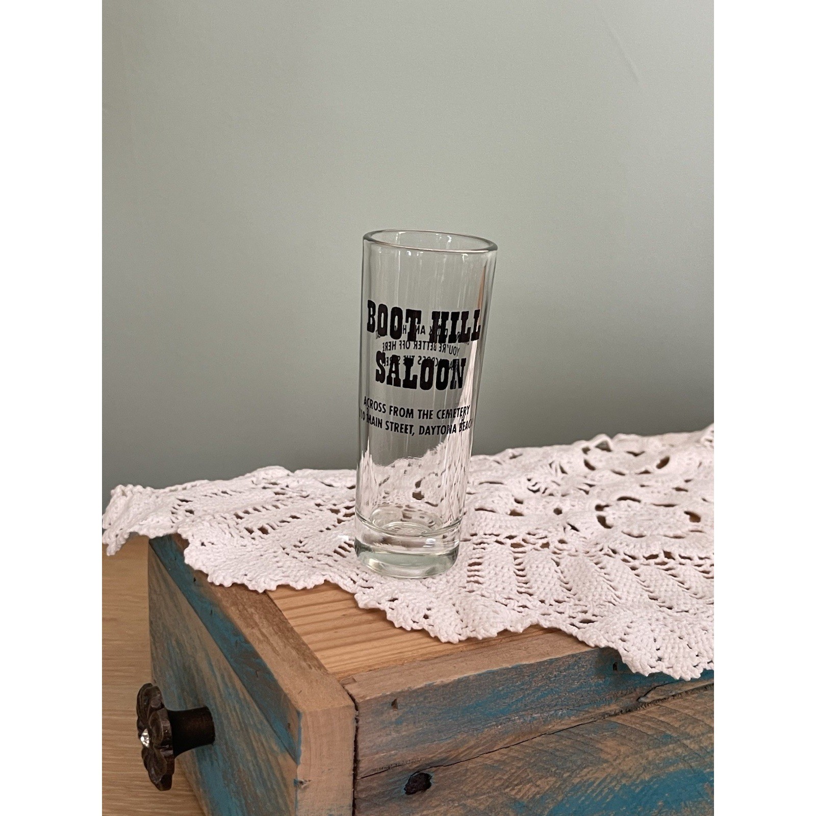 Boot Hill Saloon Daytona Beach FL Tall Double Shot Glass Shooter Boot Hill Saloon Daytona Beach FL Tall Double Shot Glass Shooter