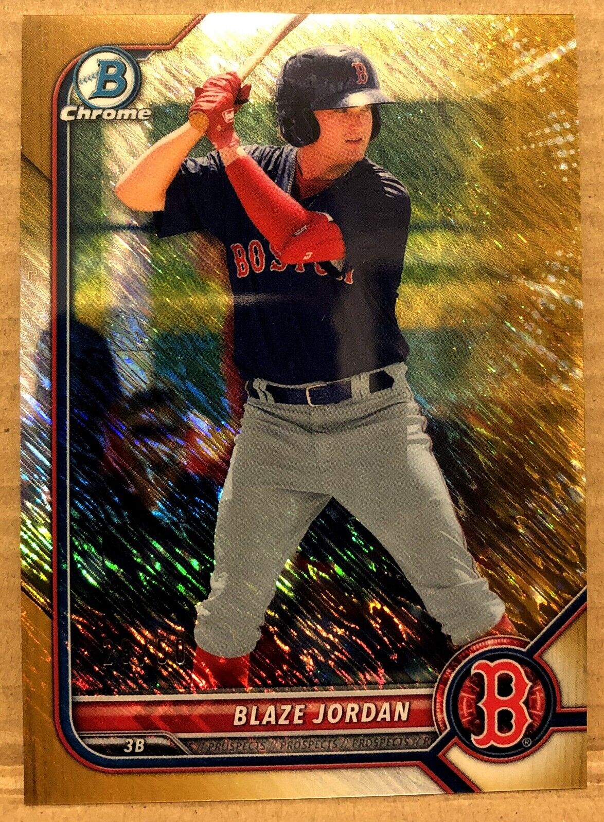BLAZE JORDAN(BOSTON RED SOX)2022 Bowman Gold Shimmer Rookie Baseball Card-#25/50