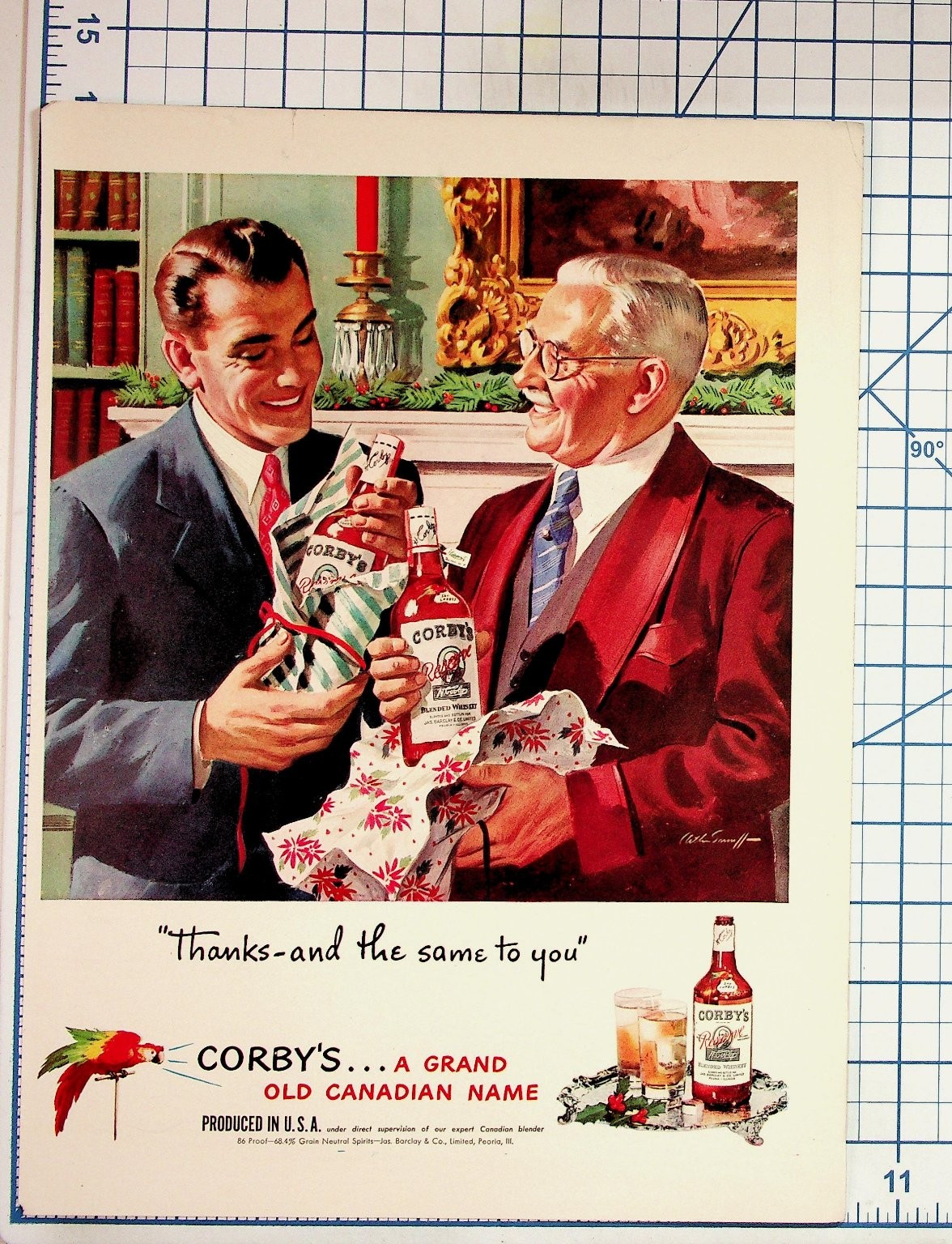 Vintage Corby\'s Whiskey Ad 1940s Christmas Art Print Nat Tonniff Vintage Corby\'s Whiskey Ad 1940s Christmas Art Print Nat Tonniff