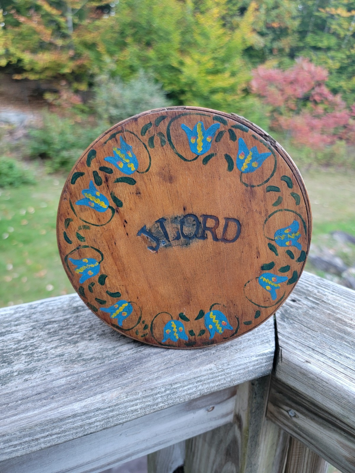Vintage Hand-Painted Bentwood Box “J. LORD” Folk Art Blue Tulips ~6 Vintage Hand-Painted Bentwood Box “J. LORD” Folk Art Blue Tulips ~6