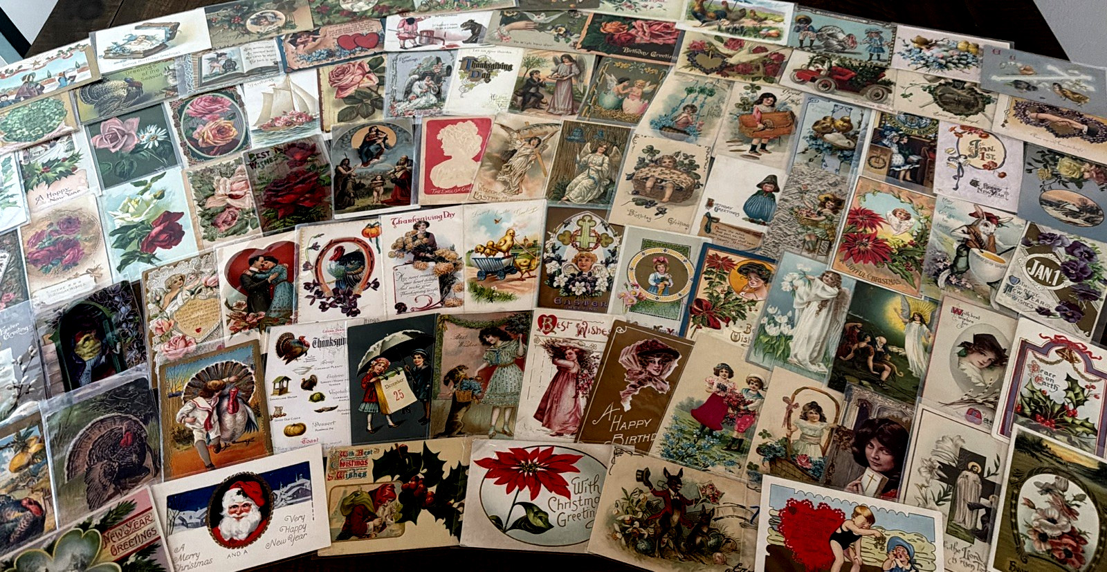 Lot of 100~Antique~Holiday Greeting Postcards~Xmas~Easter~Valentine~Santa's~etc.