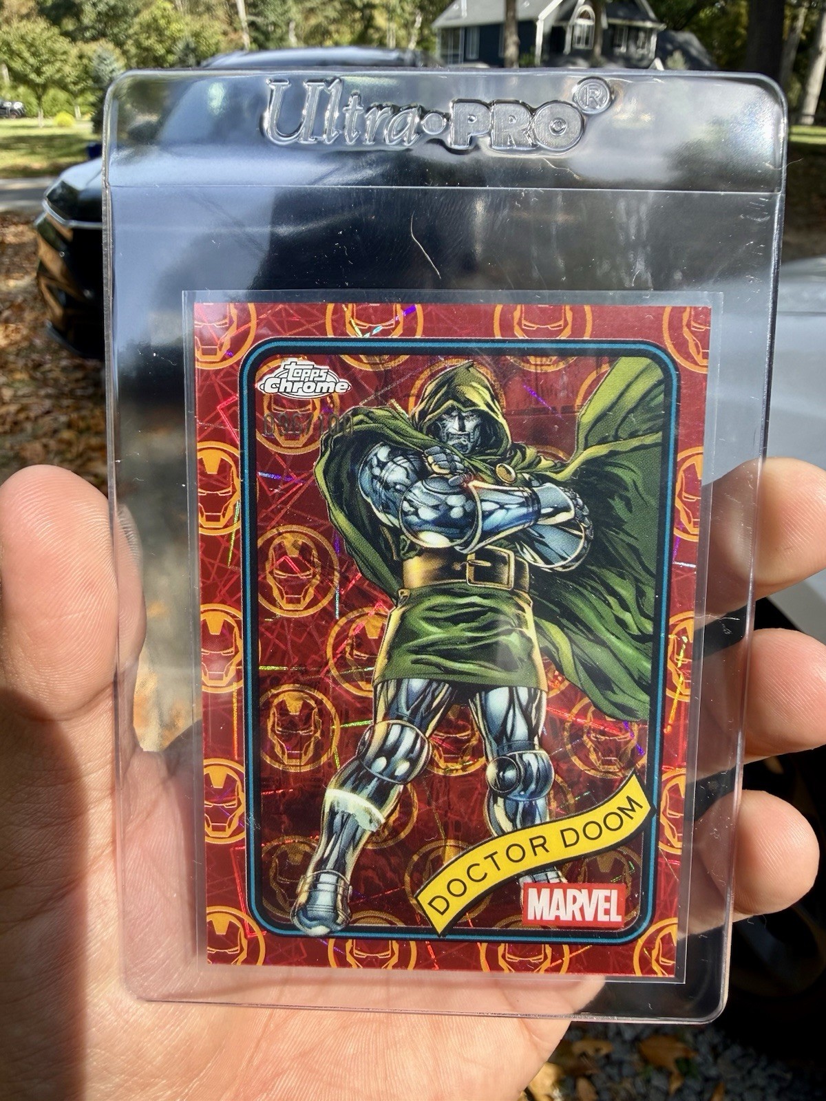 DOCTOR DOOM 2025 TOPPS CHROME MARVEL IRON MAN RED & GOLD LAZER /100 #148 π DOCTOR DOOM 2025 TOPPS CHROME MARVEL IRON MAN RED & GOLD LAZER /100 #148 π