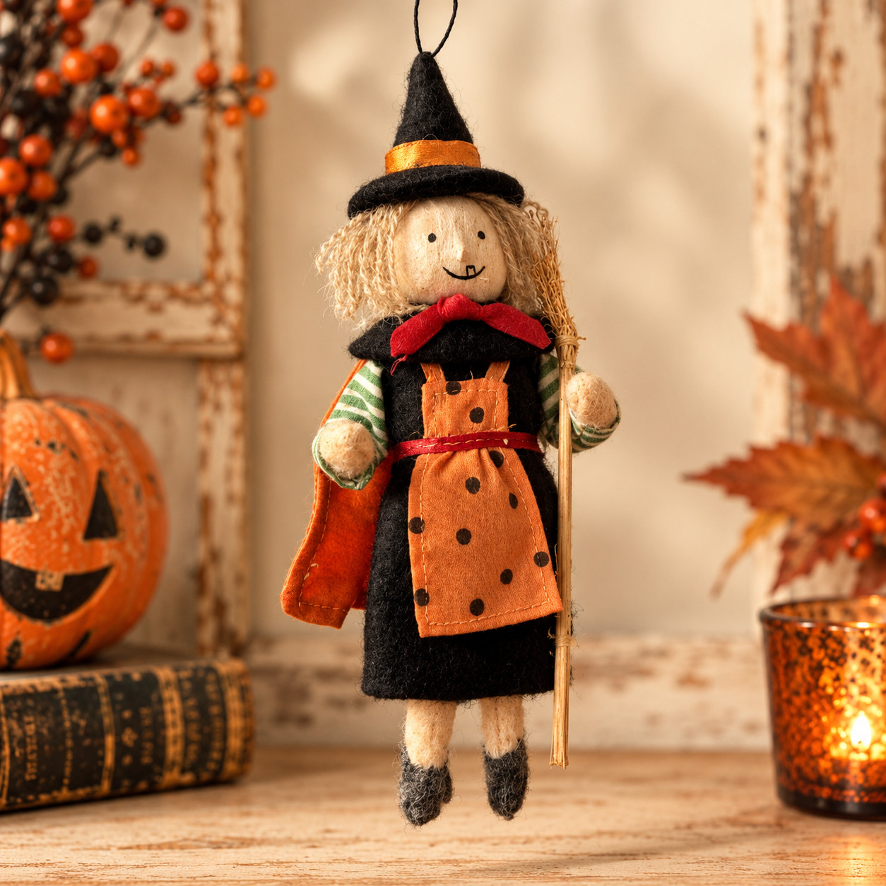 VTG Midwest of Cannon Falls Heart Felts Witch Halloween Ornament Figurine 6\
