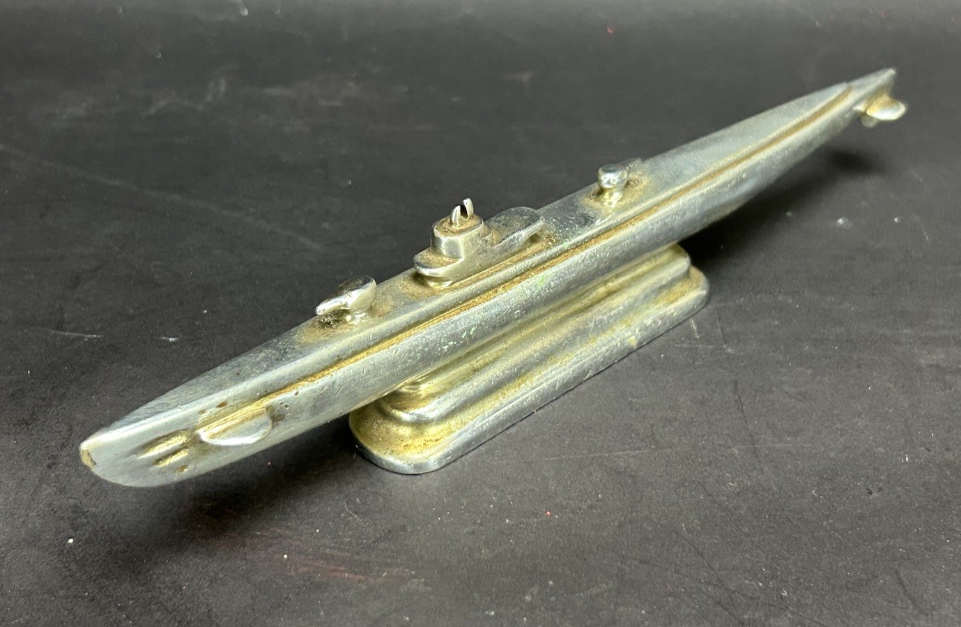 Vintage Solid Metal WWII Submarine Desk Model Paperweight 9.25 in.