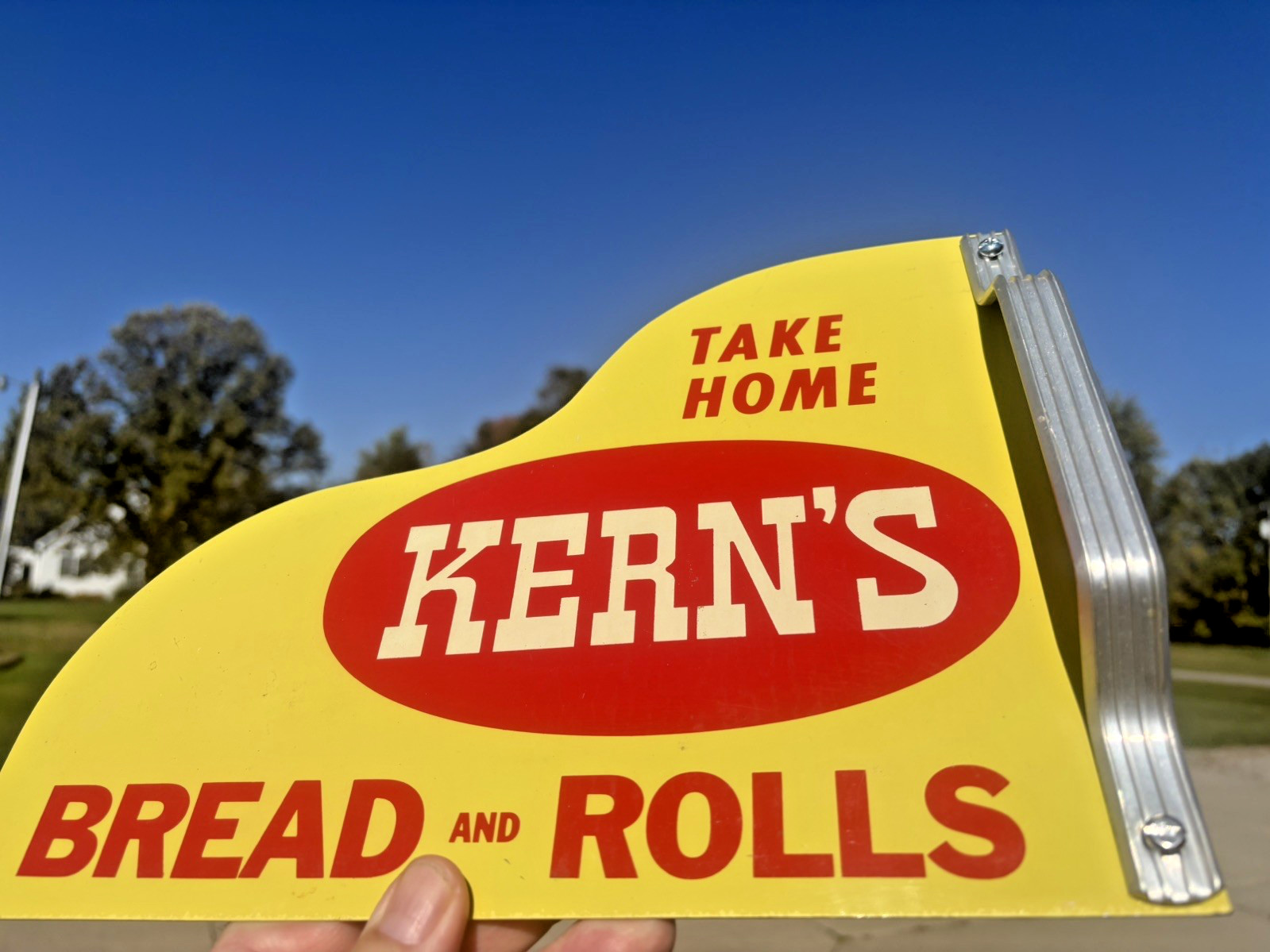 Original 1960s Vintage Kerns Bread Door Sign with Handle Original 1960s Vintage Kerns Bread Door Sign with Handle