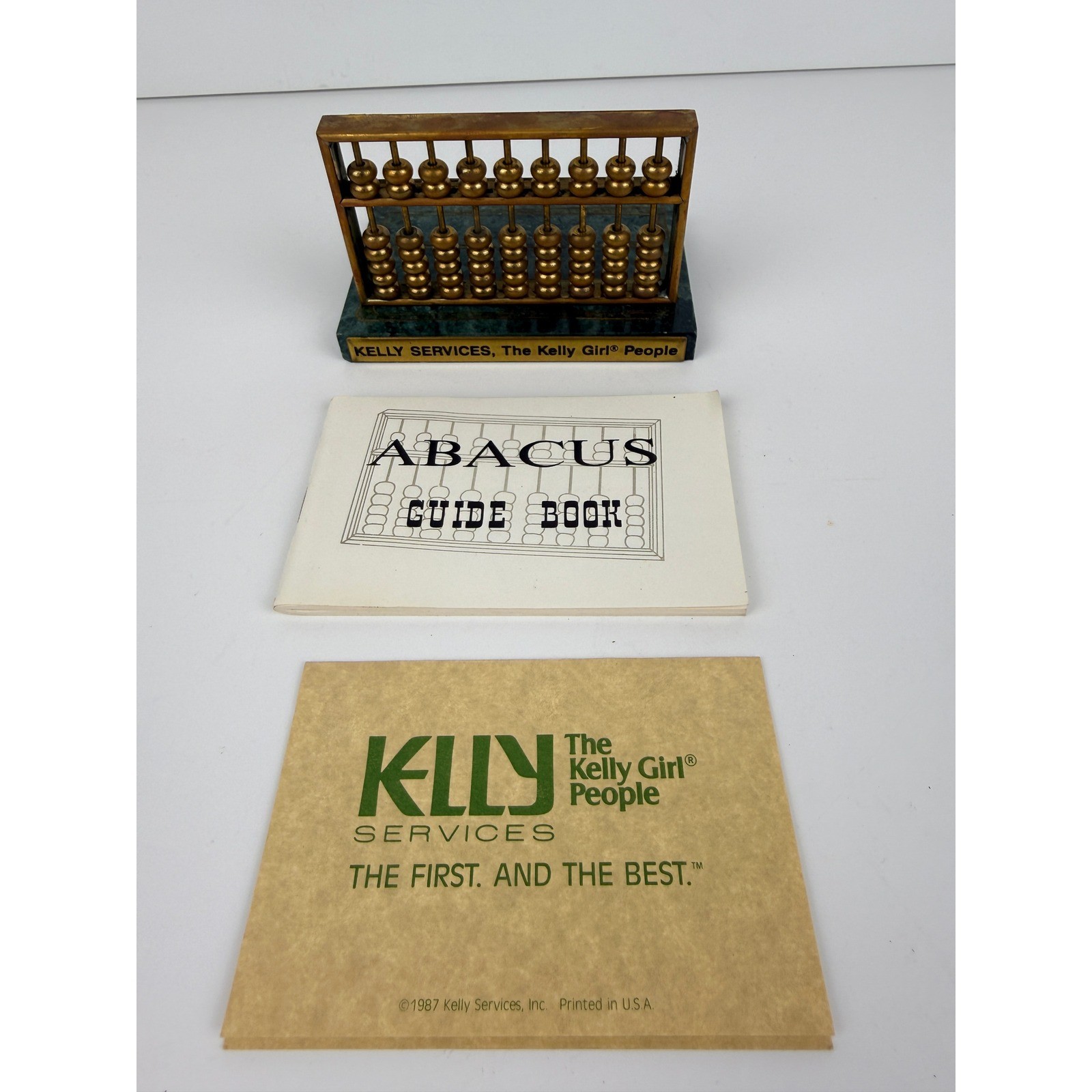 Vintage 1987 Kelly Services Kelly Girl Brass Abacus Marble Base Desk - B2 Vintage 1987 Kelly Services Kelly Girl Brass Abacus Marble Base Desk - B2
