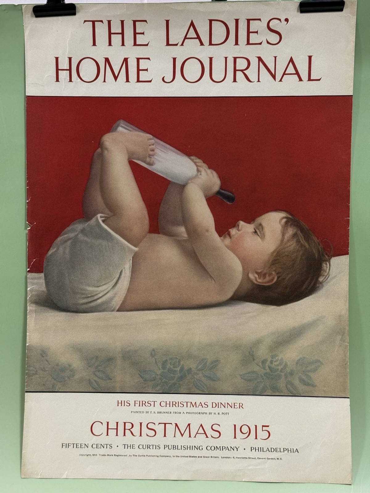 1915 Ladies Home Journal Christmas Newsstand Poster Antique Advertising Art