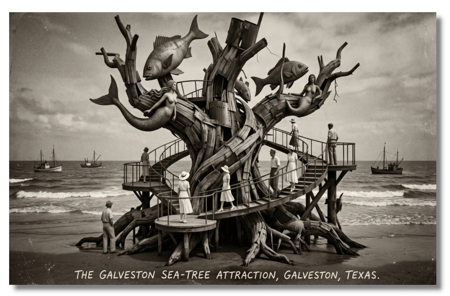 Vintage‑STYLE NEW ART 1930's RPPC-THE GALVESTON SEA TREE-GALVESTON TEXAS-FAUX Vintage‑STYLE NEW ART 1930's RPPC-THE GALVESTON SEA TREE-GALVESTON TEXAS-FAUX