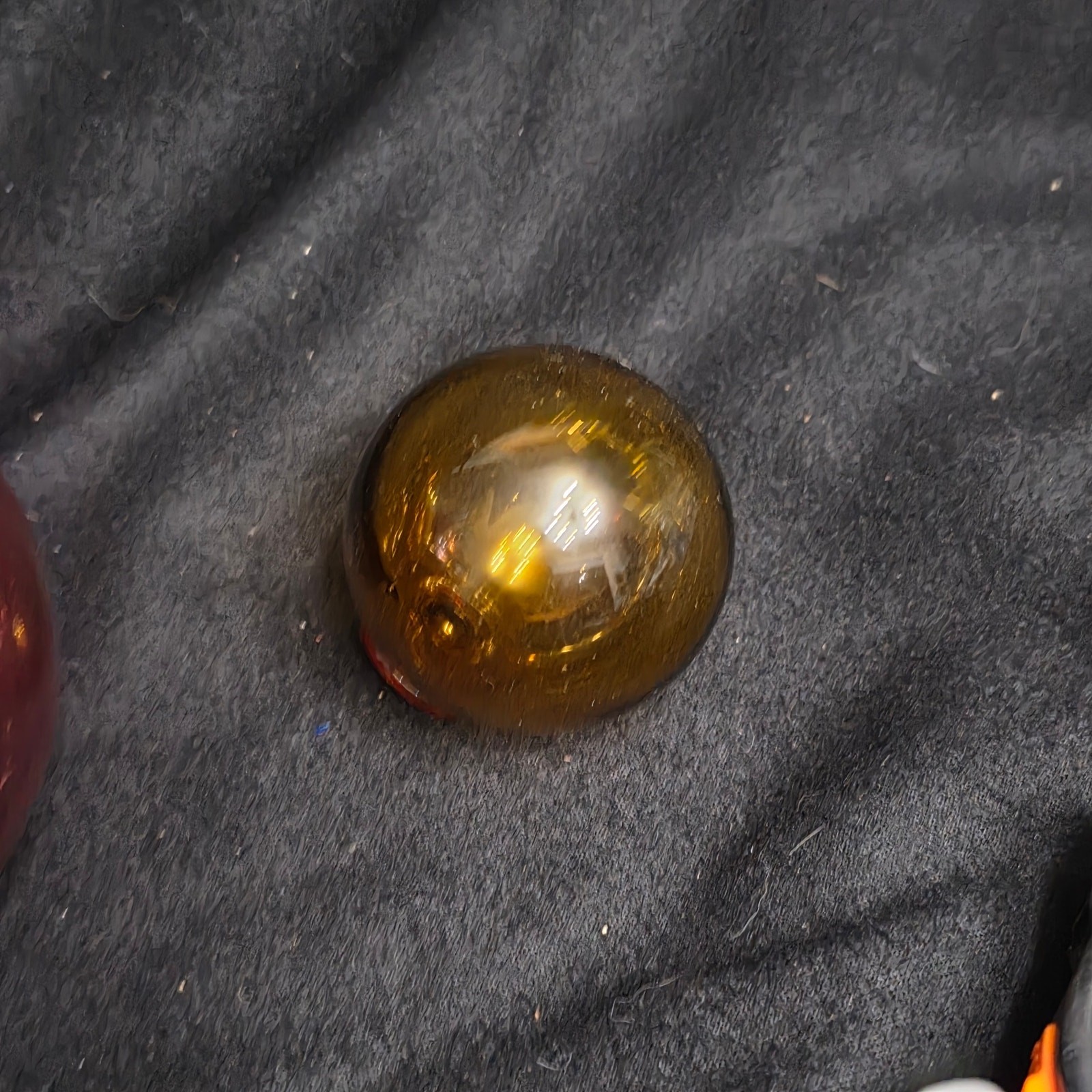 Vintage Amber Hand Blown Glass Fishing Float 2.5” Applied Seal Button Nautical