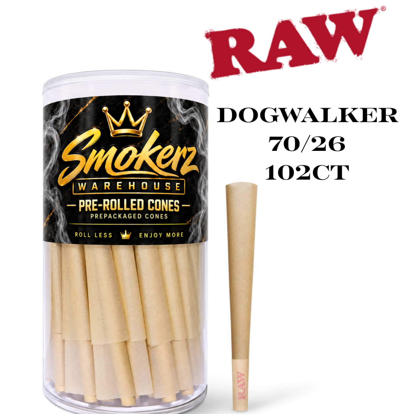 RAW Dogwalker Mini 70/26 Classic Pre-Rolled Paper Cones Small Rolling Papers