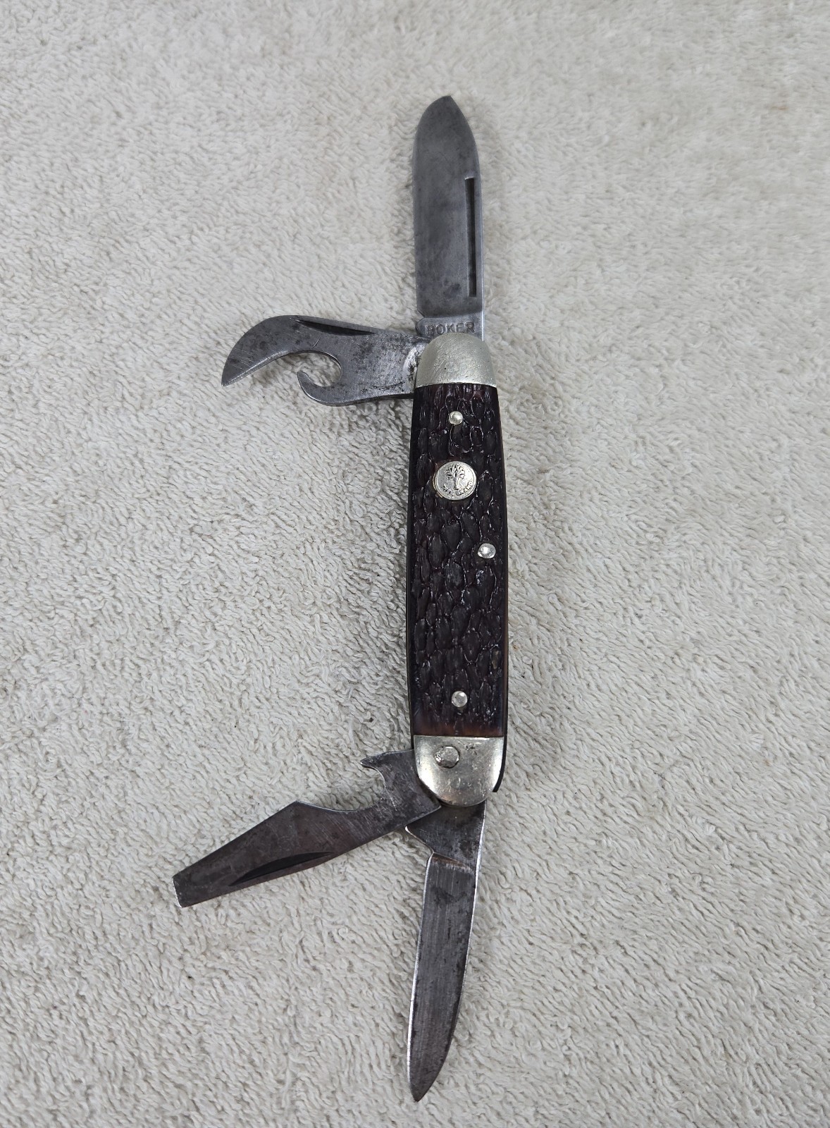 Boker USA Tree Brand 9361 Scout Utility Pocket Knife 4 Blade Jigged Hand Vintage
