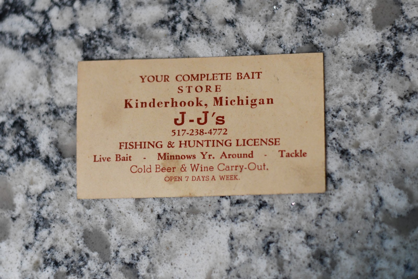Business Card Antique Vintage J-J's Store Fishing Hunting Tackle Bait Kinderhook