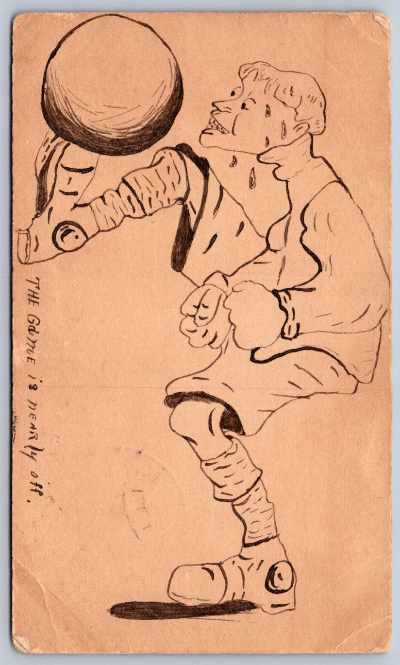 K48/ Hand-Drawn Postcard c1907 Sketch Soccer Player Comic Ellis Kansas 426