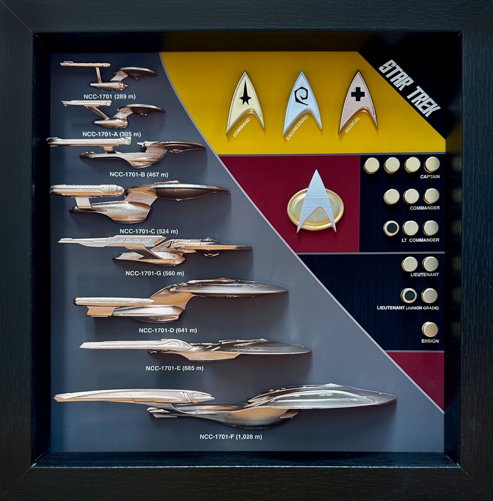 Ship & Combadge Display Shadow Box Star Trek, Enterprise, Large *Fan Made*, w/ G Ship & Combadge Display Shadow Box Star Trek, Enterprise, Large *Fan Made*, w/ G