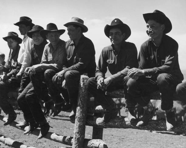 Cowboys at a corral preparing for a round up circa 1940 Historic Old Photo Cowboys at a corral preparing for a round up circa 1940 Historic Old Photo