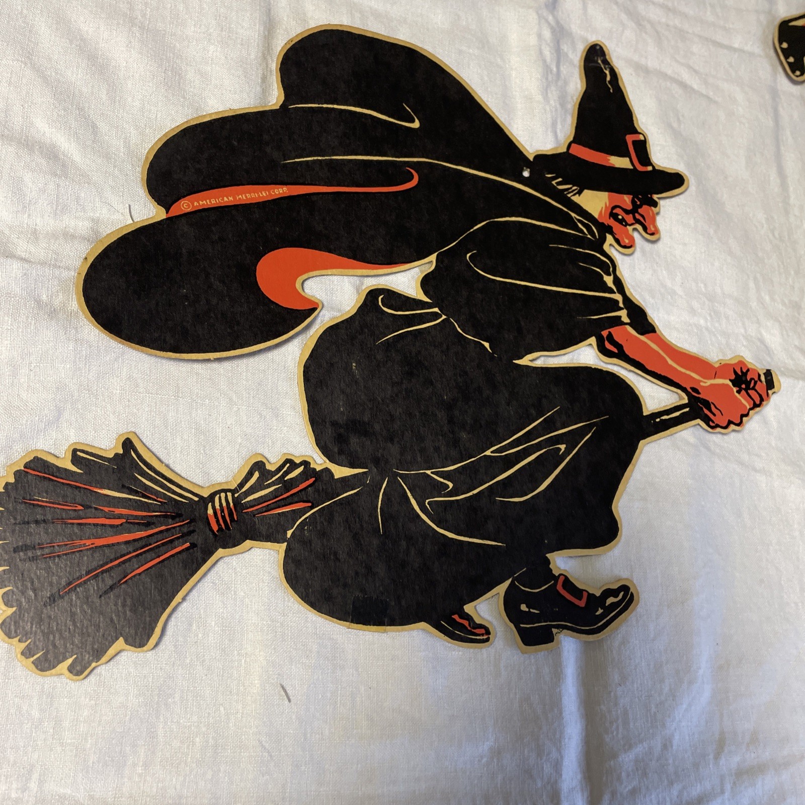 Vintage 1940\'s Halloween American Merri-Lei Witch Broom Die Cut Decoration Vintage 1940\'s Halloween American Merri-Lei Witch Broom Die Cut Decoration