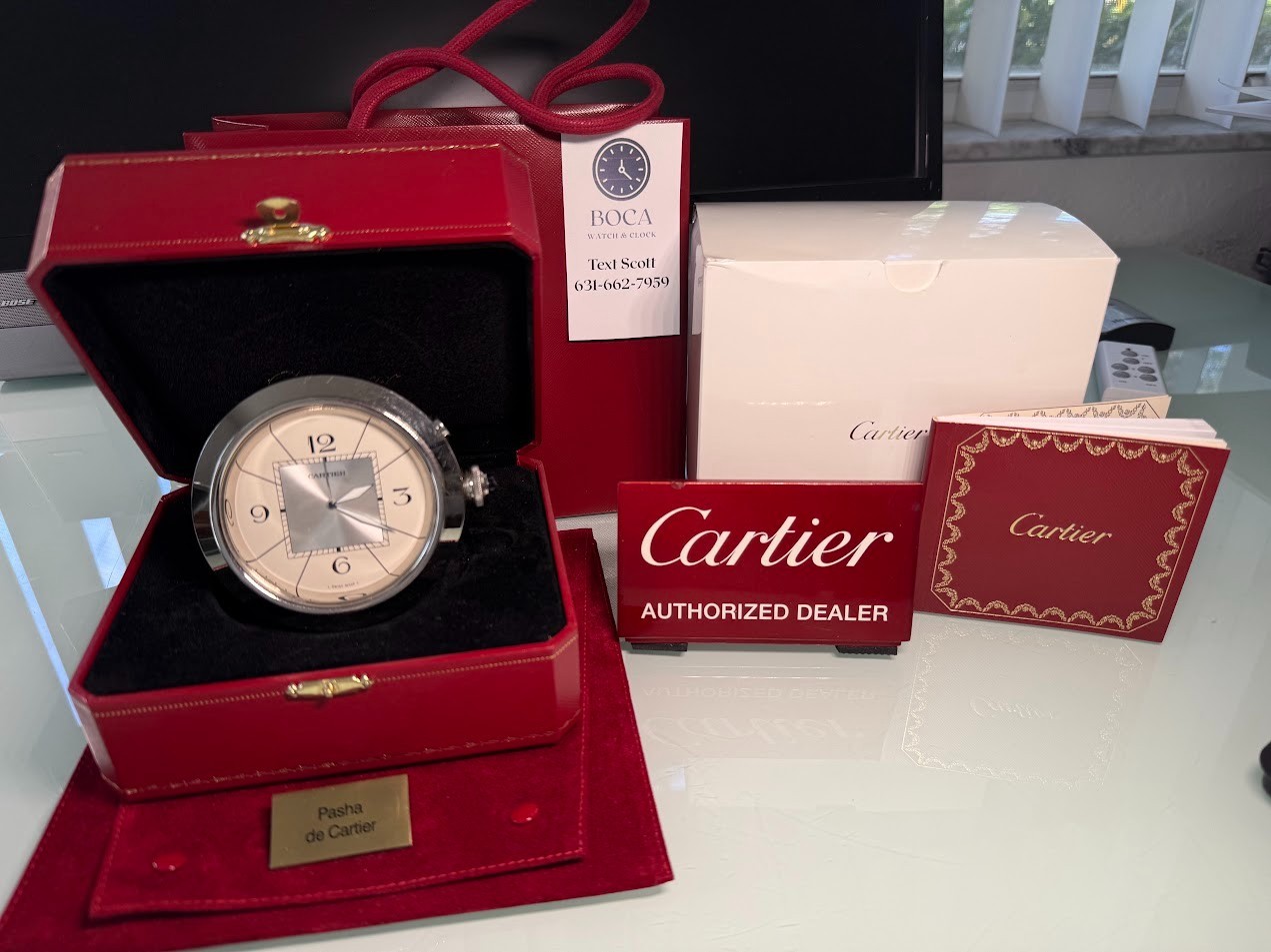*** Cartier Pasha Jumbo Stainless Steel Clock Heavy / boxes And Papers ***