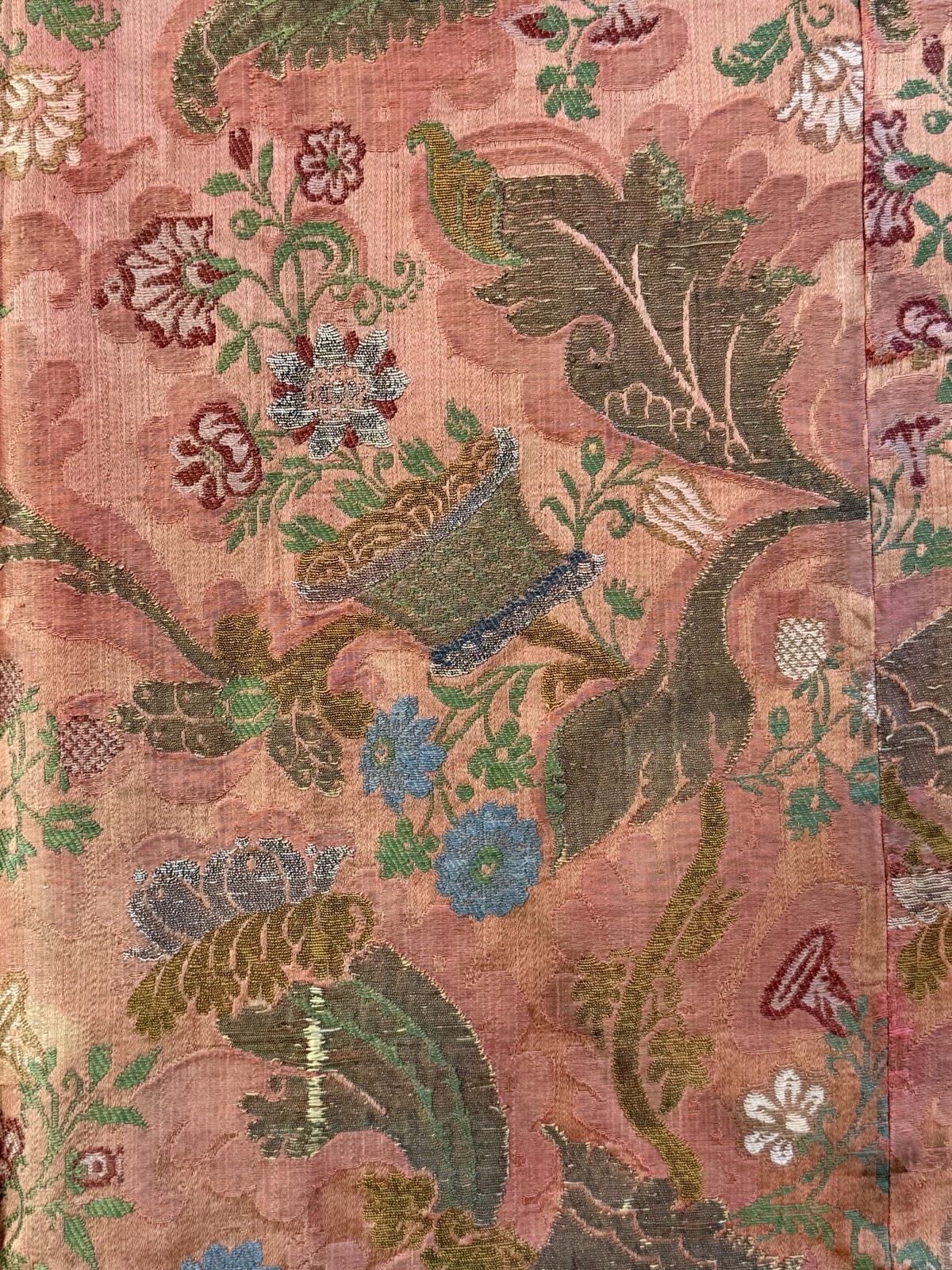 ANTIQUE 18THC SILK BIZARRE IMPRESSIVE LARGE TEXTILE PANEL