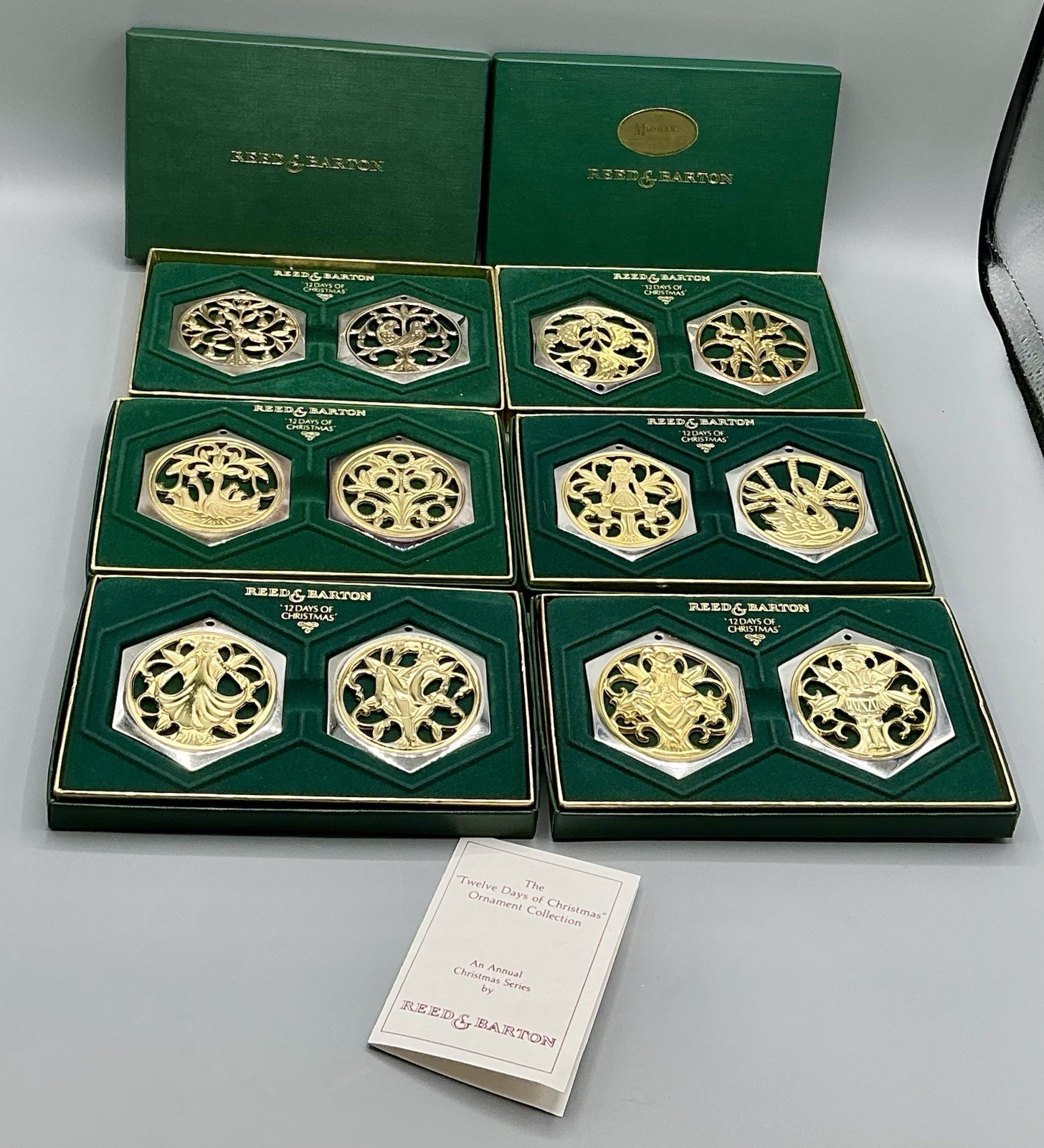 VTG Reed & Barton 12 Days of Christmas Silver Gold Ornament Set COMPLETE W/ Box