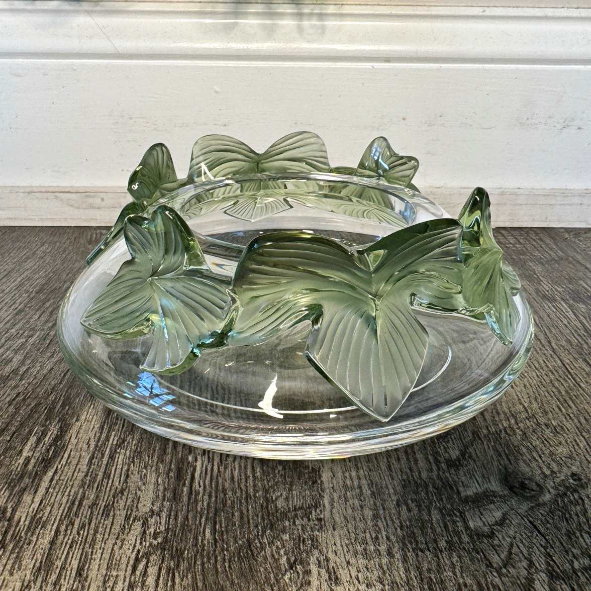 Lalique Crystal Lierre Bowl Emerald Green Ivy Leaf w/ Original Box