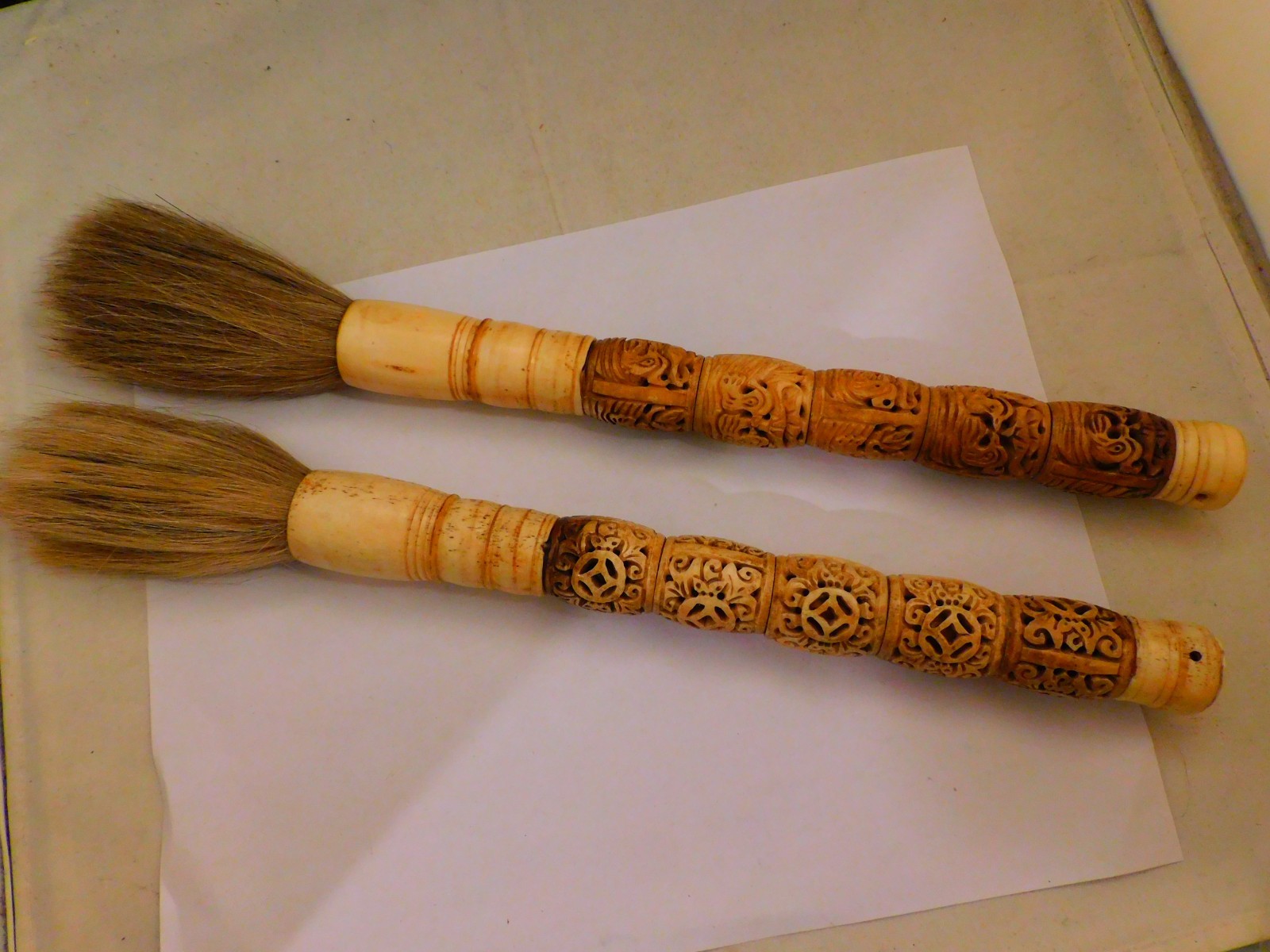 Lot of 2 Vintage Chinese Calligraphy Brushes Stone & Bone Handles Horse Hair Lot of 2 Vintage Chinese Calligraphy Brushes Stone & Bone Handles Horse Hair