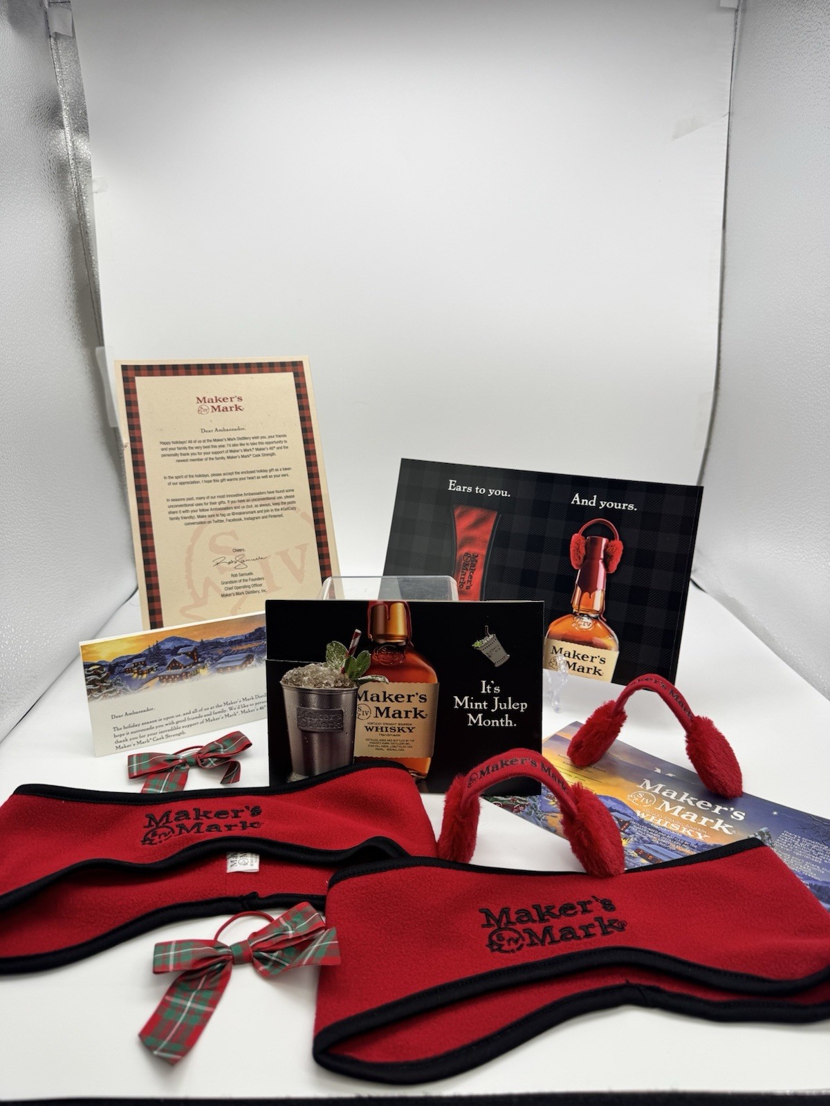 Lot of Maker\'s Mark Ambassador Gifts Bourbon Bottle Wraps Christmas Mint Julep Lot of Maker\'s Mark Ambassador Gifts Bourbon Bottle Wraps Christmas Mint Julep