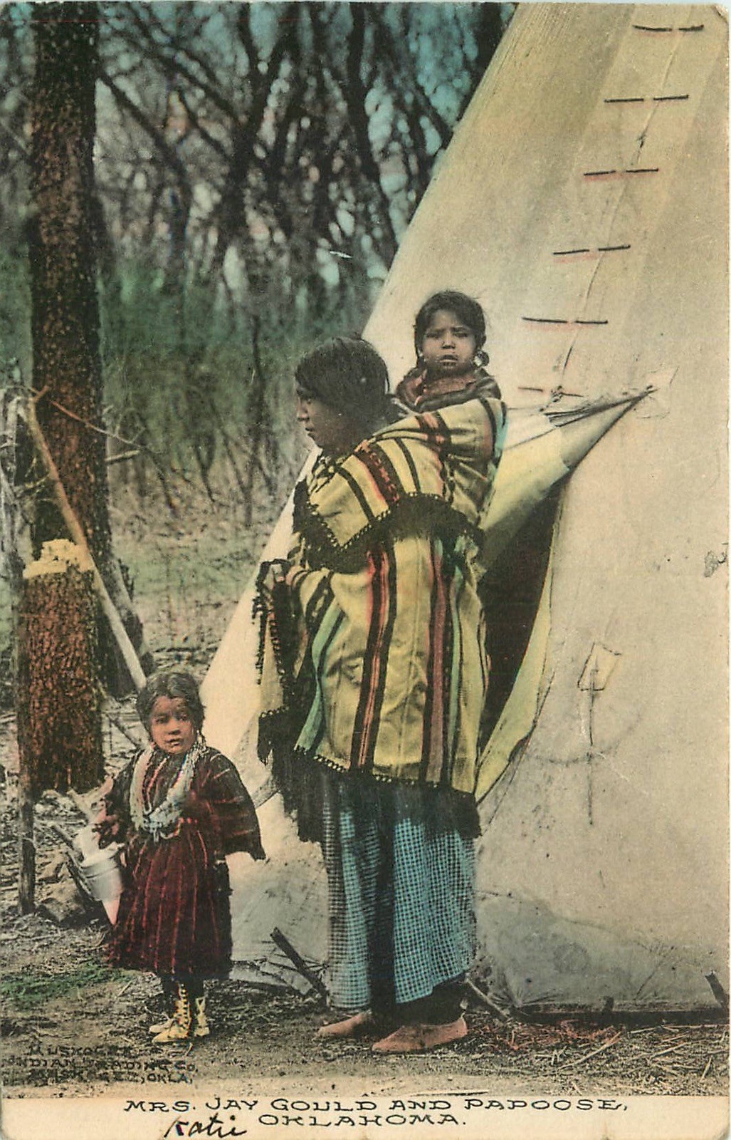 Mrs. Jay Gould and Papoose, Oklahoma, Indian Woman, 2 Children, Vintage Postcard Mrs. Jay Gould and Papoose, Oklahoma, Indian Woman, 2 Children, Vintage Postcard