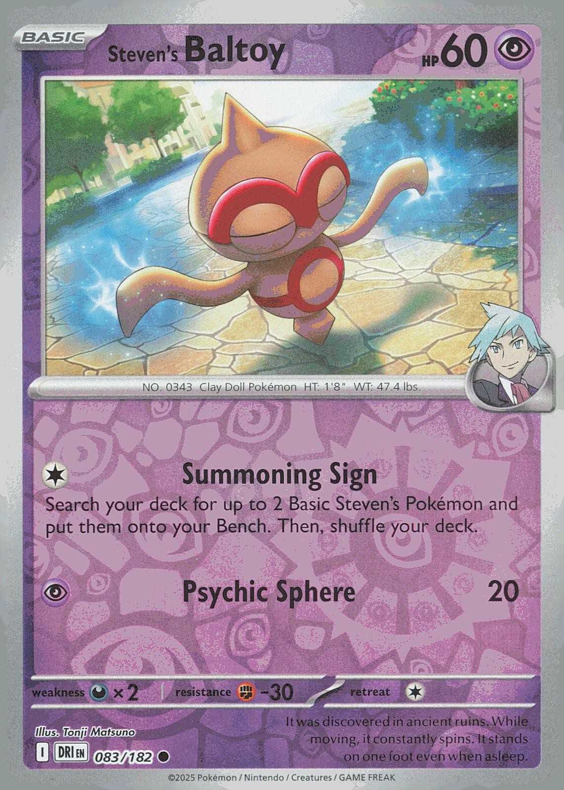 STEVEN\'S BALTOY C REVERSE HOLO 083/182 DESTINED RIVALS POKEMON NM/M STEVEN\'S BALTOY C REVERSE HOLO 083/182 DESTINED RIVALS POKEMON NM/M