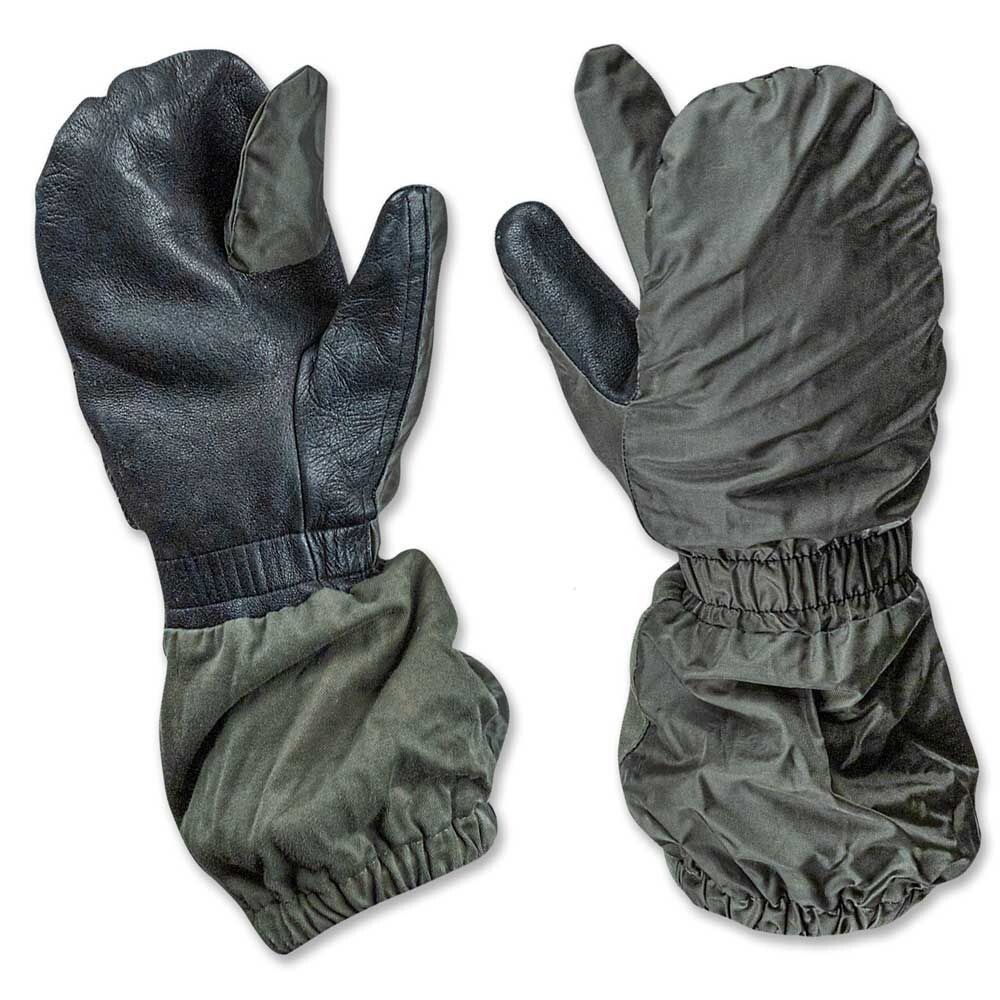 French Military Trigger Finger Cold Weather Shooter Mittens Leather Large Used French Military Trigger Finger Cold Weather Shooter Mittens Leather Large Used