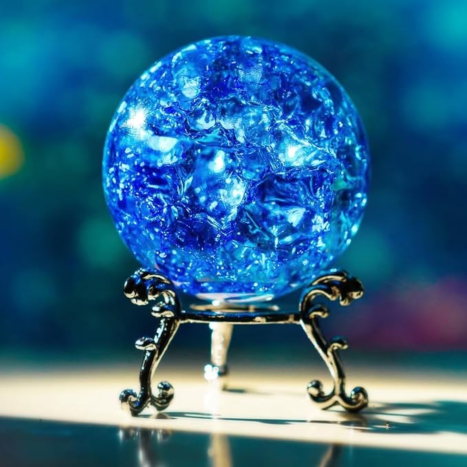 60mm Ice Cracked Crystal Ball Paperweight Blue Glass Ball with Stand 60mm Ice Cracked Crystal Ball Paperweight Blue Glass Ball with Stand