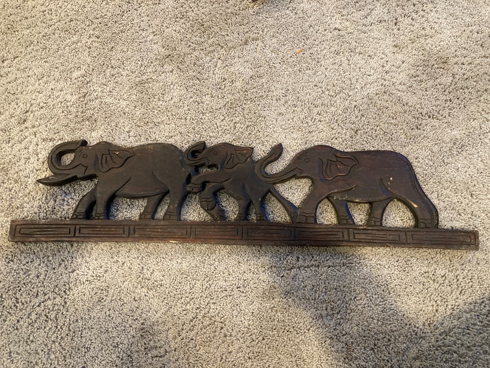 Vintage Hand Carved Wood Elephant Family Wall Hanging Plaque Relief Sculpture Vintage Hand Carved Wood Elephant Family Wall Hanging Plaque Relief Sculpture