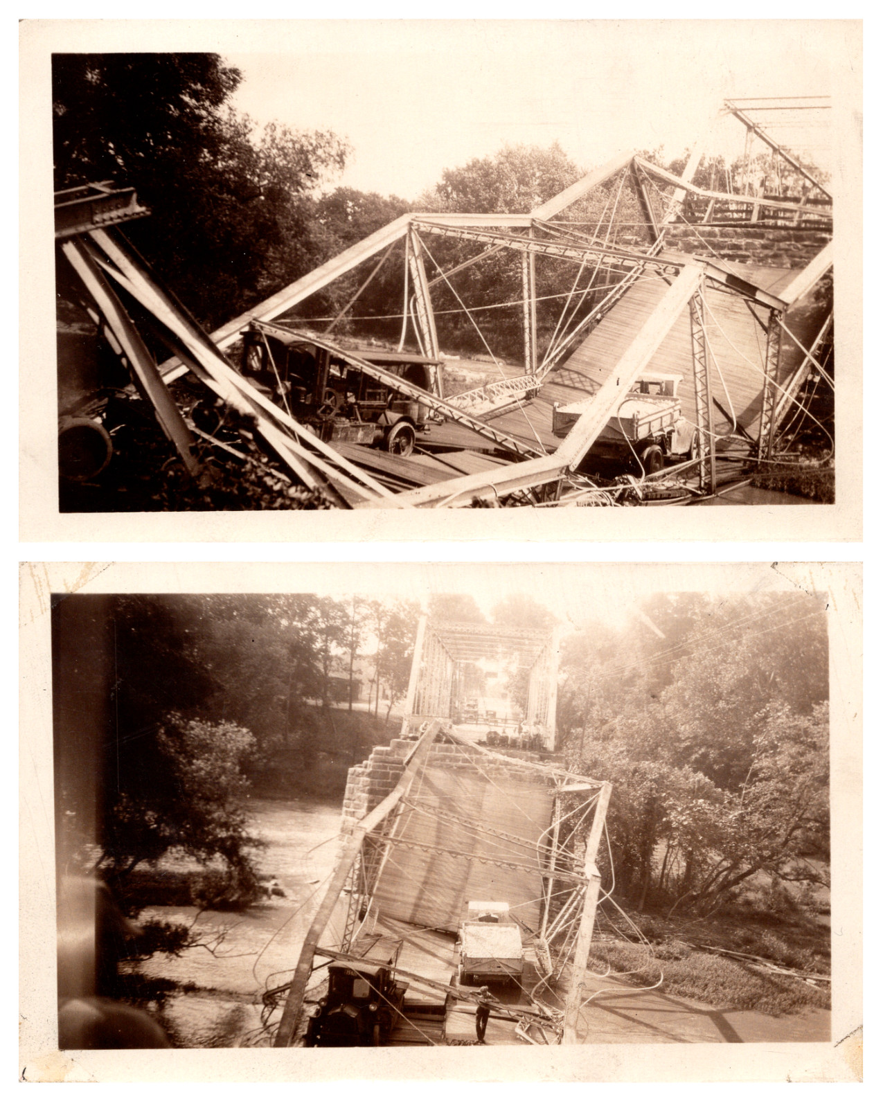 Bridge Collapse Scene in Frederick County Maryland MD 1920s Antique Photos x2