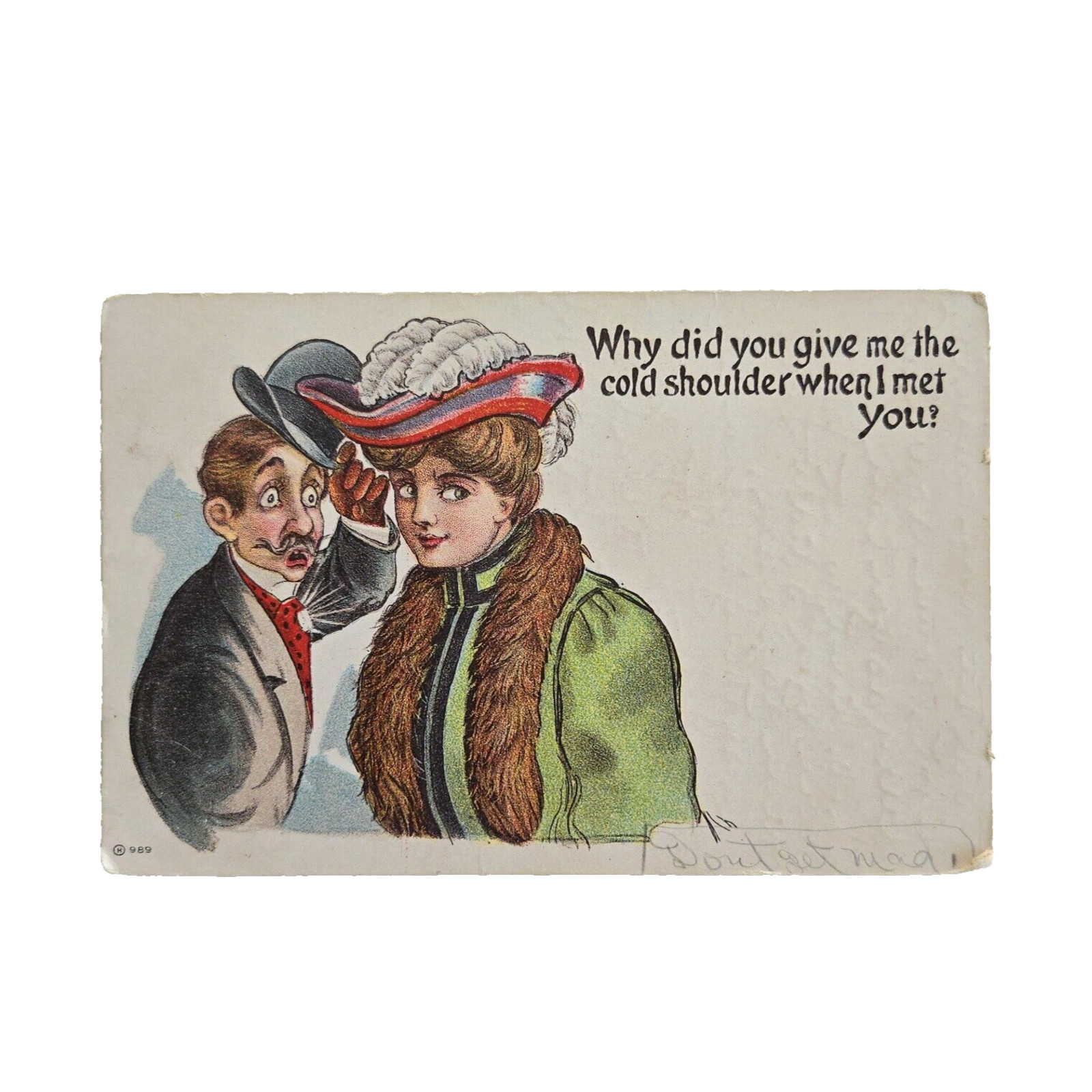 Antique Postcard Victorian Couple Flirting Love Romance Humor Cute Vintage 1900s