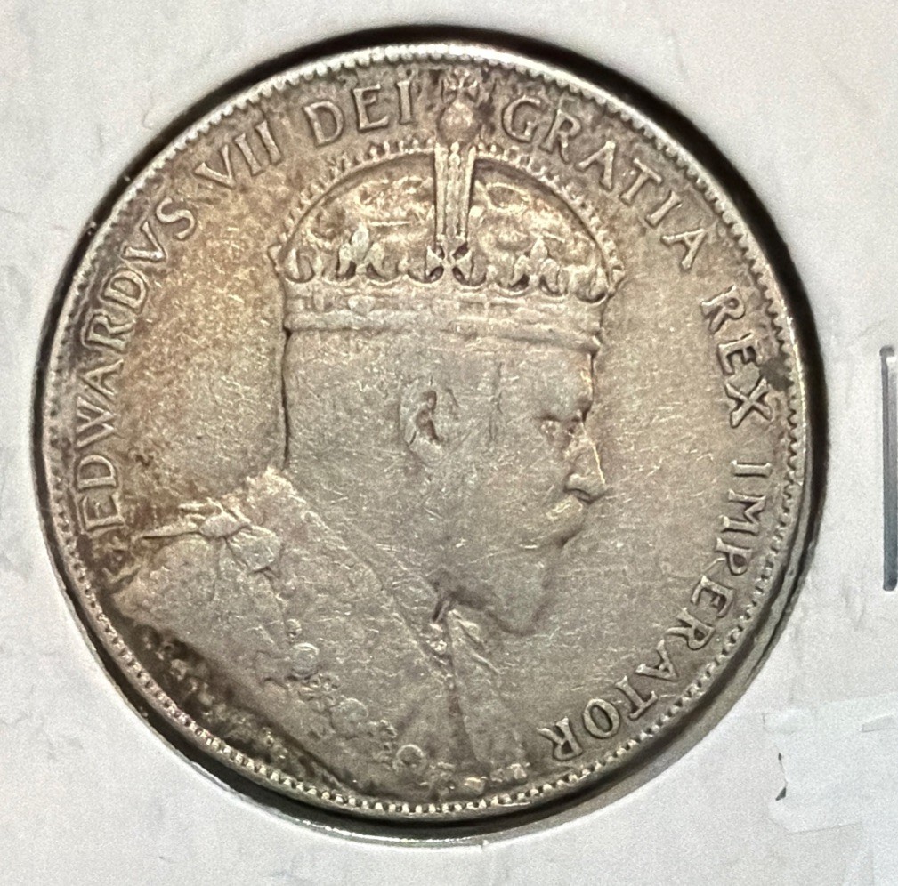 1909 Newfoundland-Canada 50 Cents Silver Coin-Edward VII- KM#11-MINTAGE=200,000 1909 Newfoundland-Canada 50 Cents Silver Coin-Edward VII- KM#11-MINTAGE=200,000