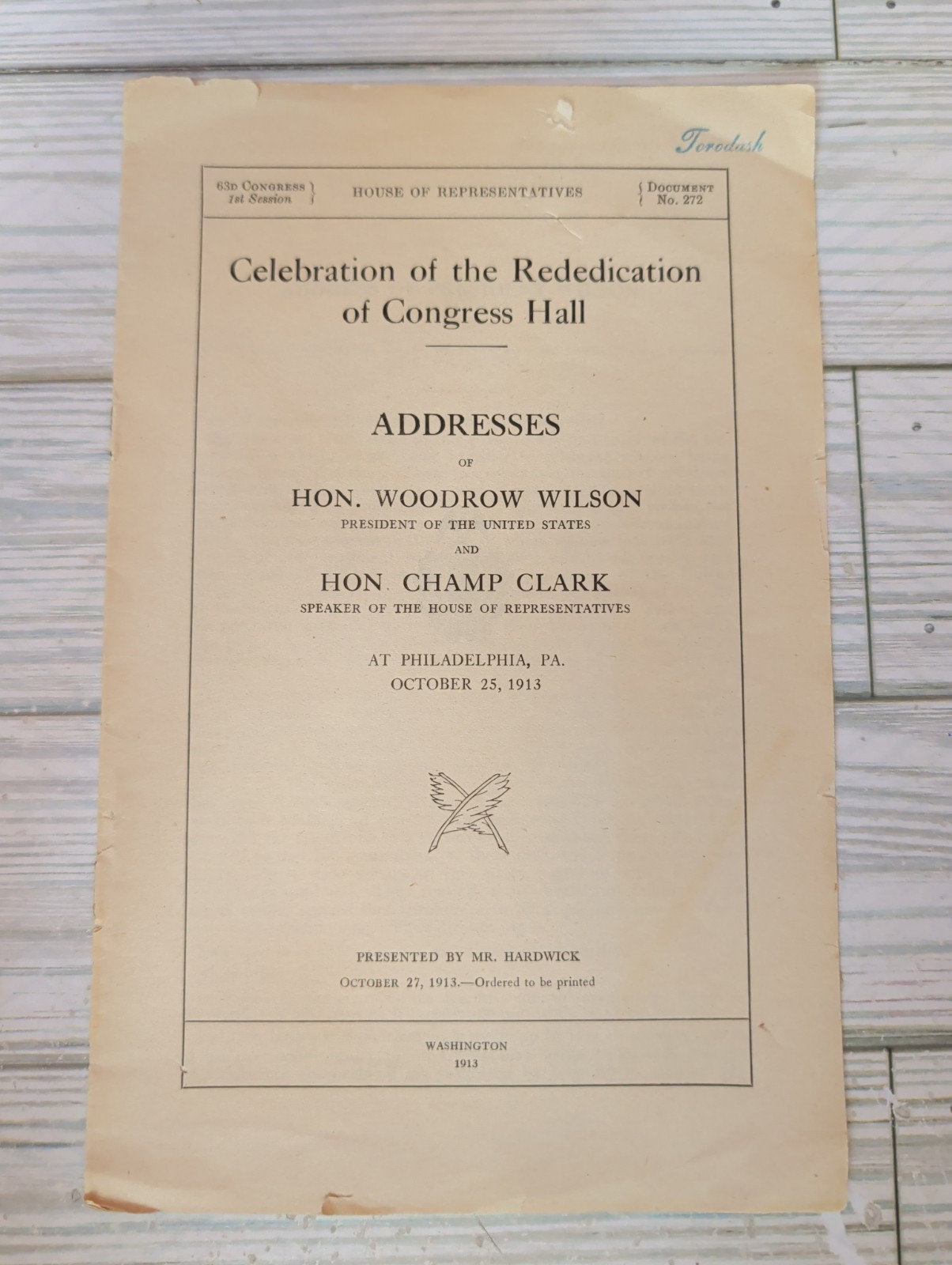1913 Woodrow Wilson Rededication of Congress Hall Program Philadelphia PA 1913 Woodrow Wilson Rededication of Congress Hall Program Philadelphia PA