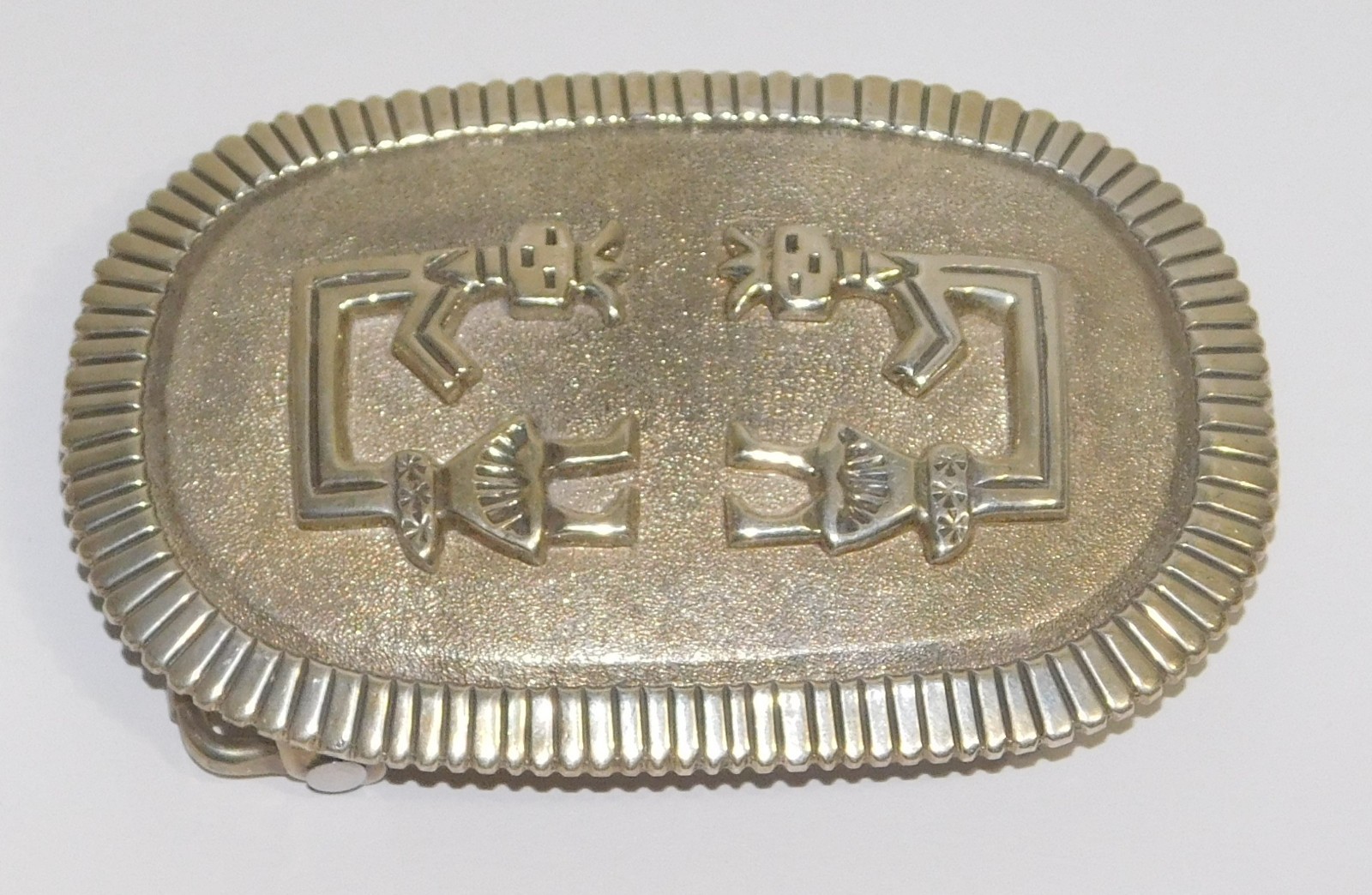 Vintage Native American Solid Sterling Silver Kachina Belt Buckle Over 2 Ounces