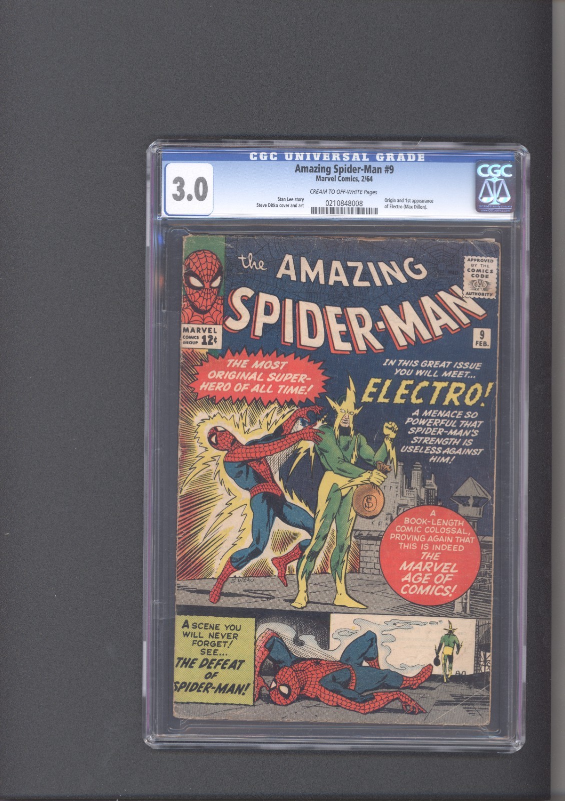 Amazing Spider-Man 9 CGC 3.0 Origin and 1st App of Electro (Max Dillon) 1964 Amazing Spider-Man 9 CGC 3.0 Origin and 1st App of Electro (Max Dillon) 1964