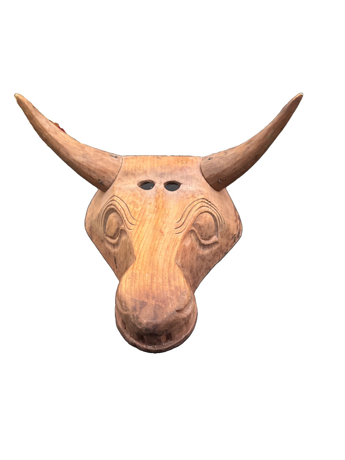 Authentic VINTAGE Mexican CEREMONIAL MASK Hand Carved Wooden Bull's Head
