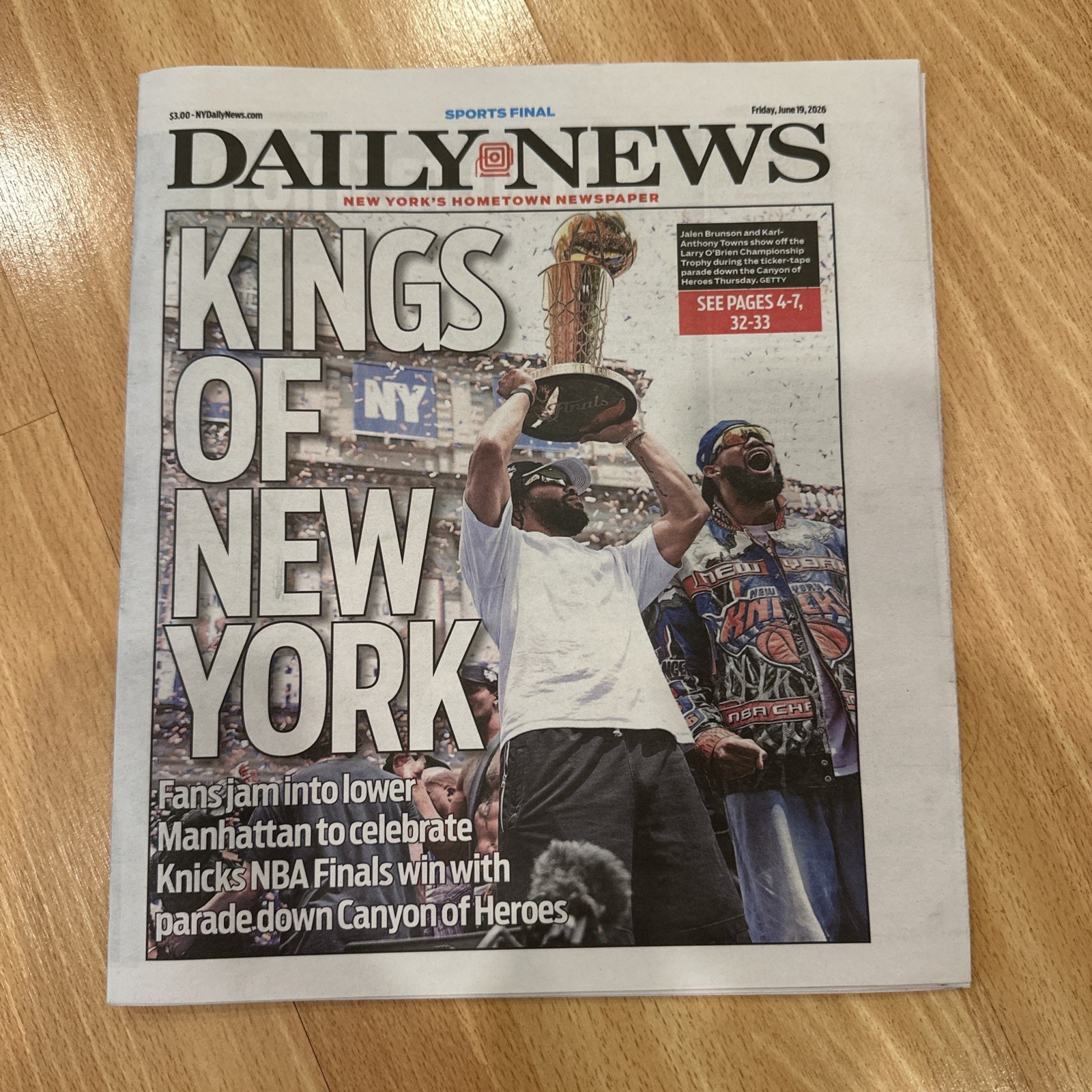 NEW YORK DAILY NEWS NEWSPAPER KNICKS 6/19/26 JUNE 19 FAST SHIP