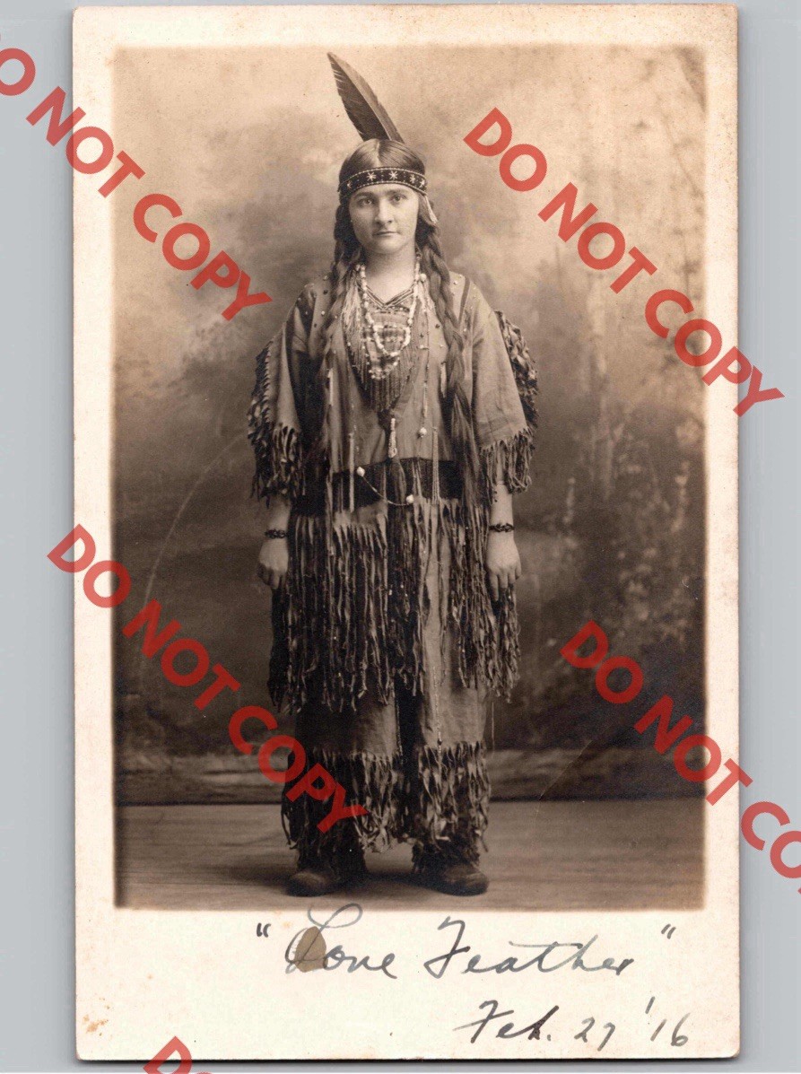 c1916 Lone Feather Woman Native American Dress Indian St Paul Minnesota MN RPPC