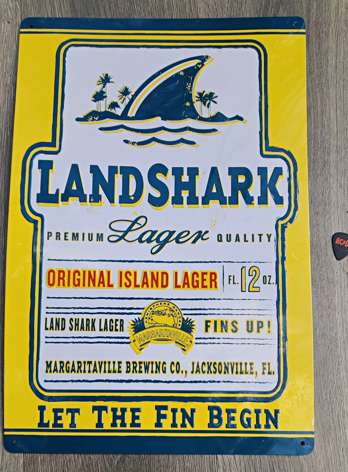 MARGARITAVILLE VINTAGE HTF LandShark Lager Metal Tin Sign Let The Fin Begin RARE MARGARITAVILLE VINTAGE HTF LandShark Lager Metal Tin Sign Let The Fin Begin RARE