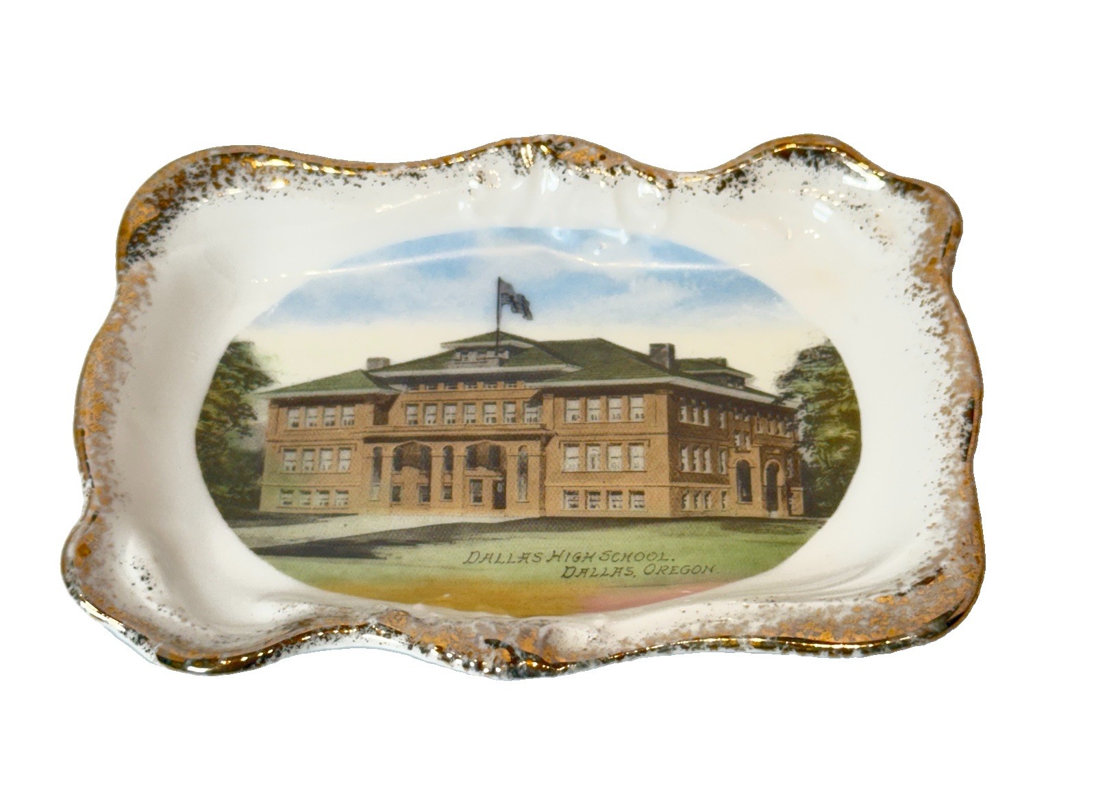 DALLAS OREGON ORE Antique HIGH SCHOOL Souvenir PAINTED TRINKET DISH PLATE DALLAS OREGON ORE Antique HIGH SCHOOL Souvenir PAINTED TRINKET DISH PLATE